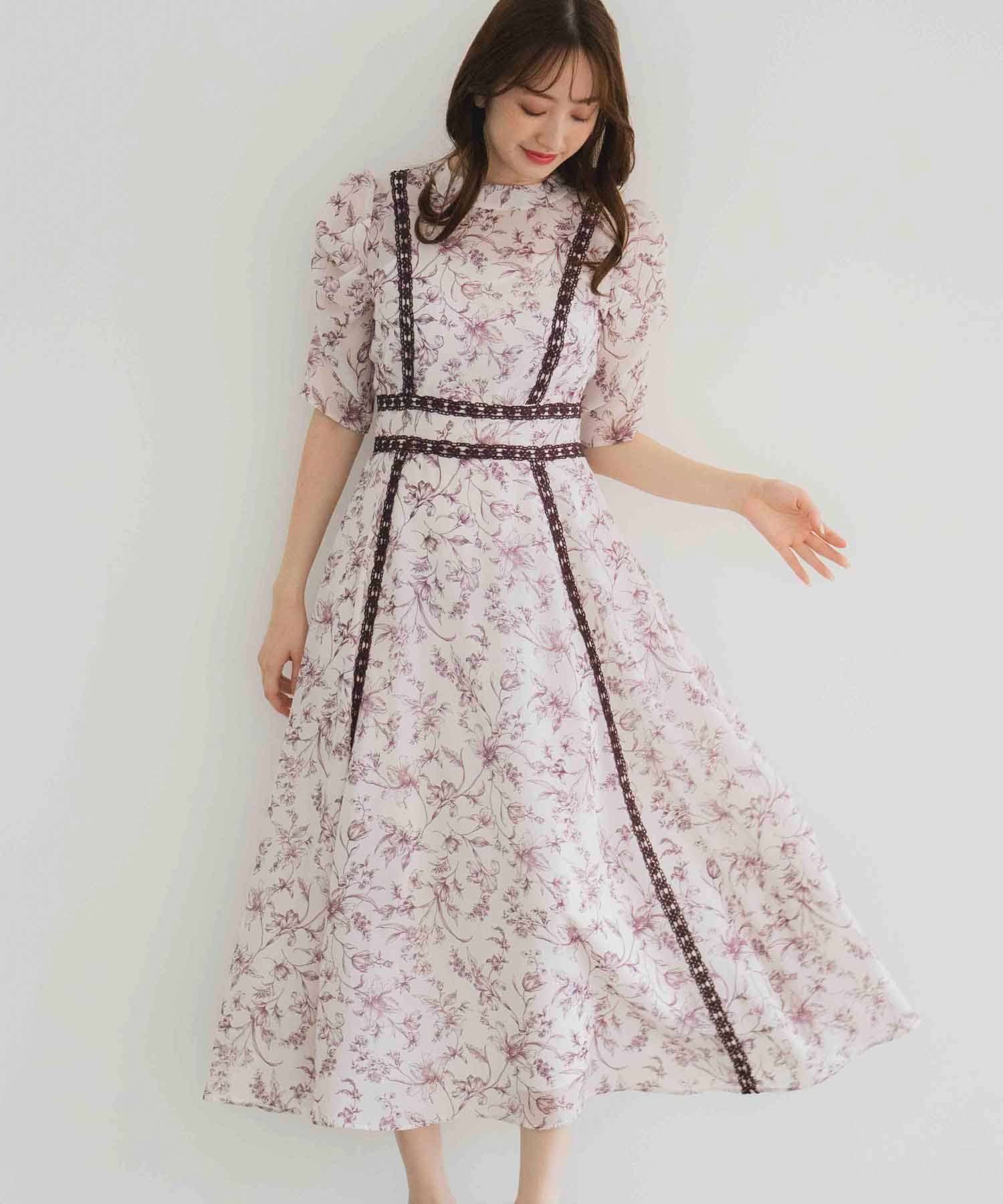 レーストリム花柄ワンピース | ロングワンピース | NOELA OFFICIAL WEB