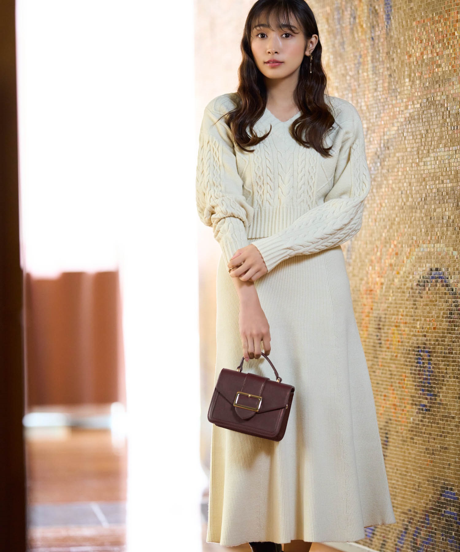 渡辺梨加コラボ】レイヤードケーブルニットワンピ | ニットワンピース
