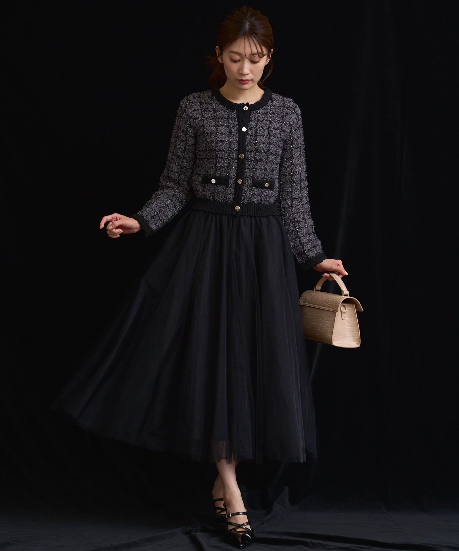 15周年】ツイードチュールドッキングワンピース | ニットワンピース