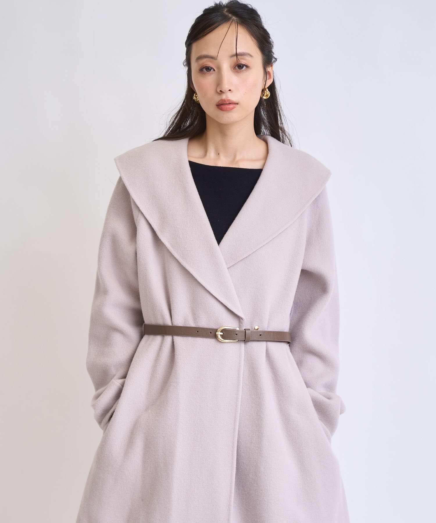 ベルト付きショールカラーウールリバーコート | コート | NOELA