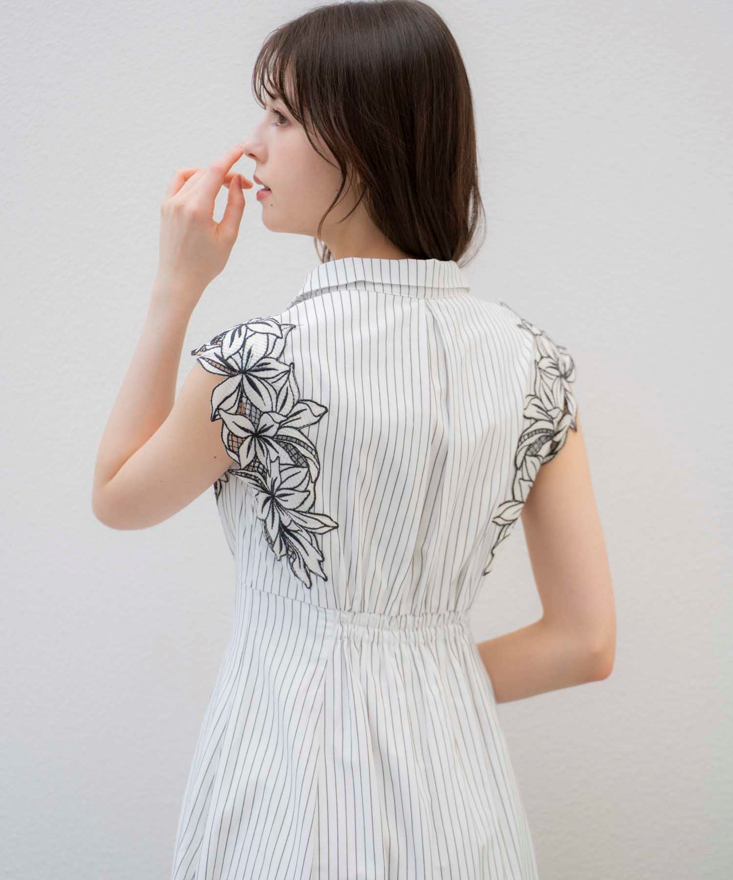 15周年】【SSサイズあり】エンブロイダリーストライプワンピ | ロング