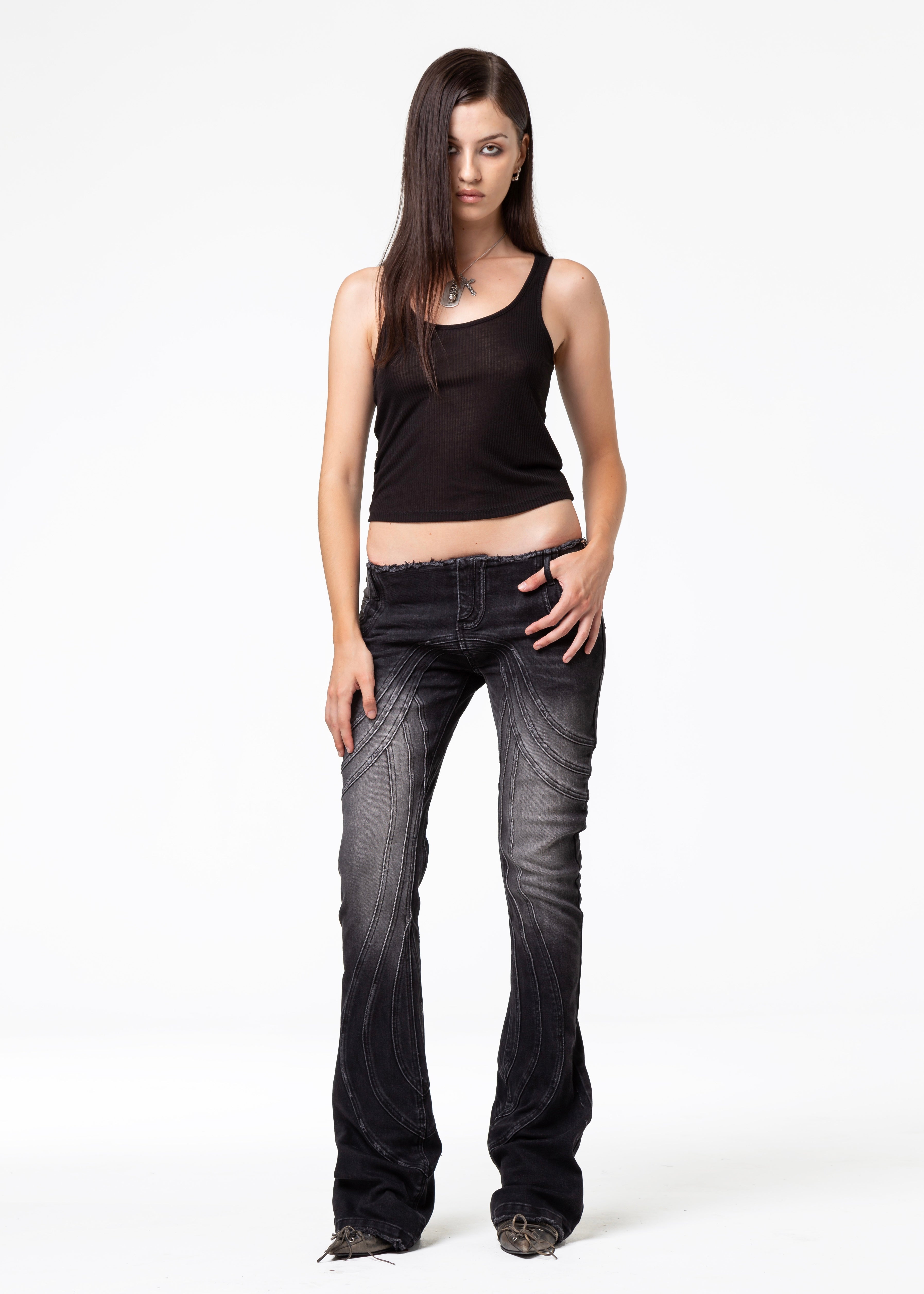 LOW WAISTED DENIM USED BLACK – NO/FAITH STUDIOS