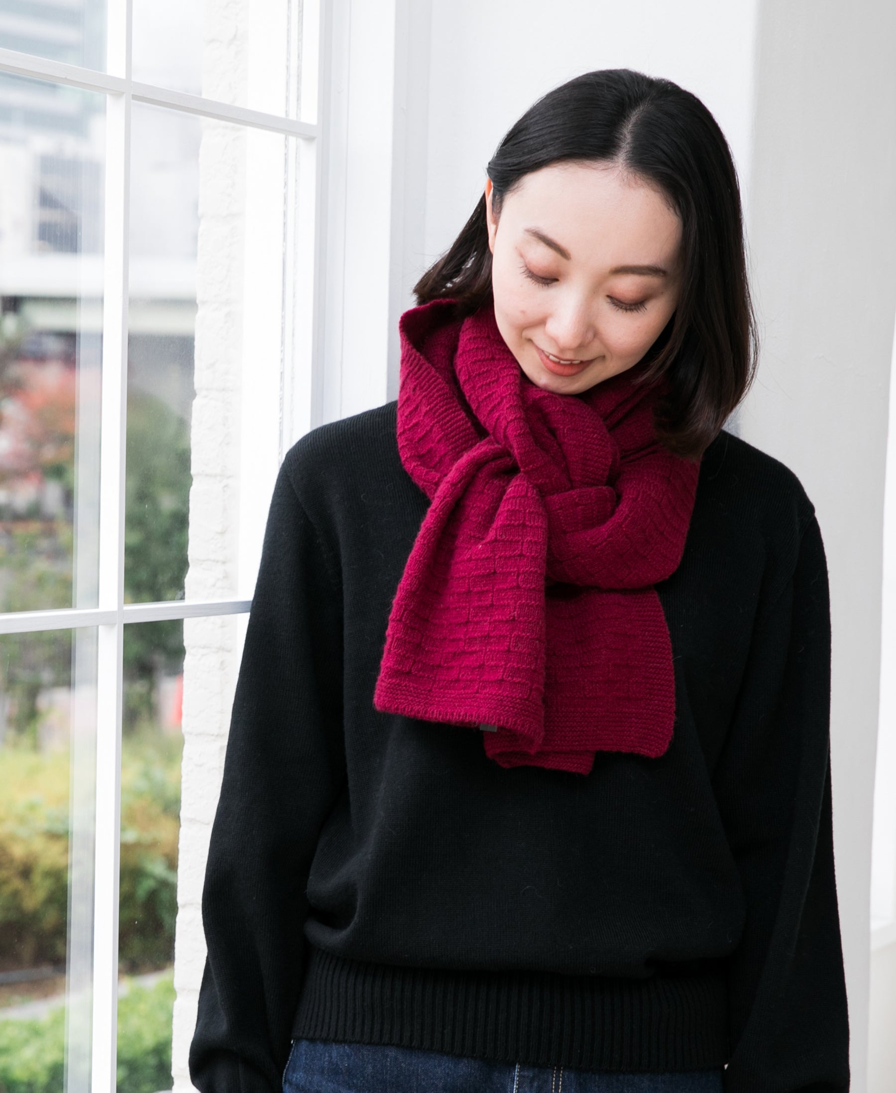 レンガ模様のマフラー【アンゴラ混】