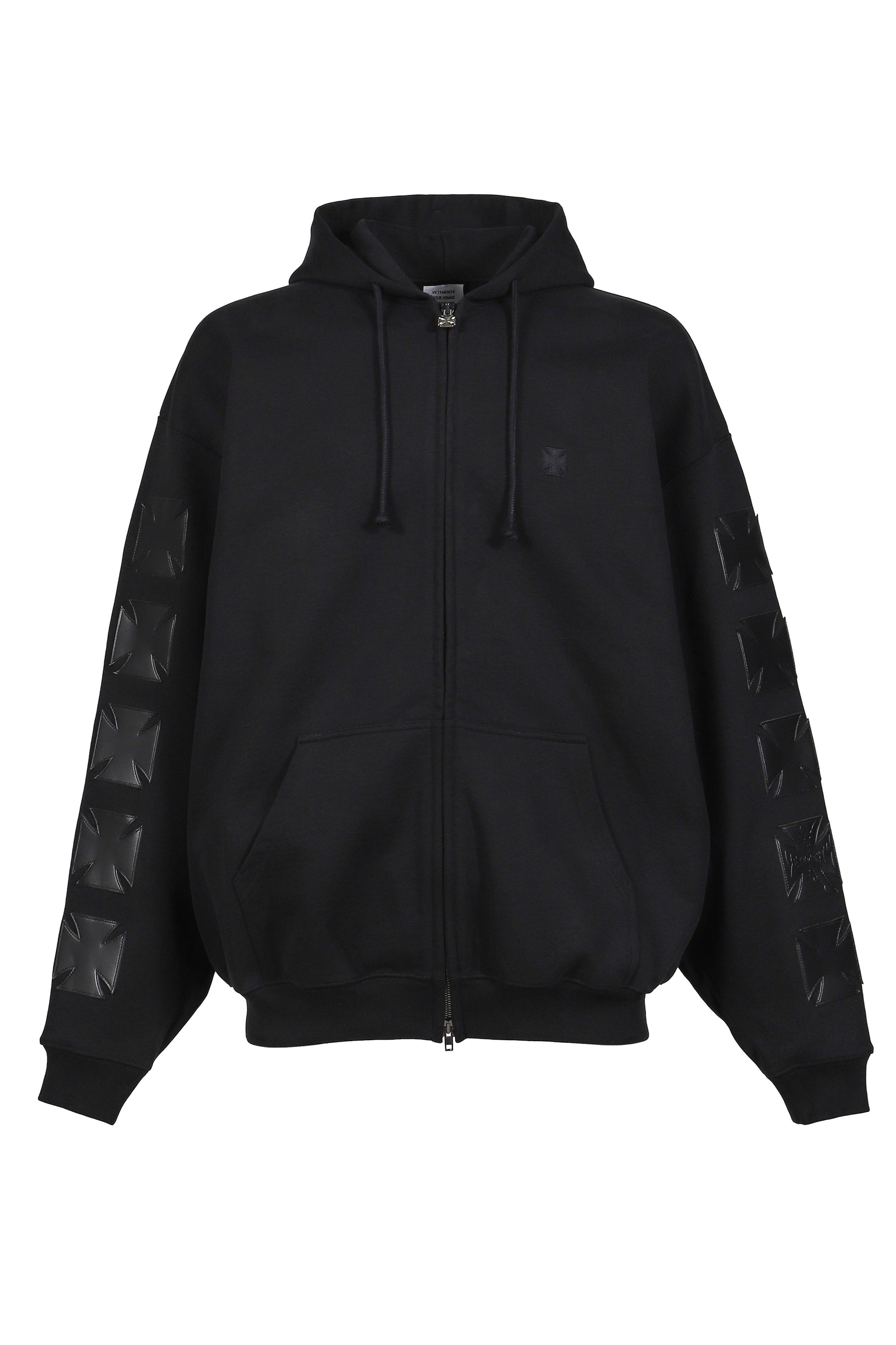 VETEMENTS ヴェトモン SS26 LEATHER BIKER CROSS ZIP-UP HOODIE / BLK