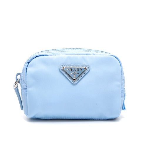 prada アクセサリーポーチ mv633 水色 プラダ PRADA 三角ロゴ ポーチ