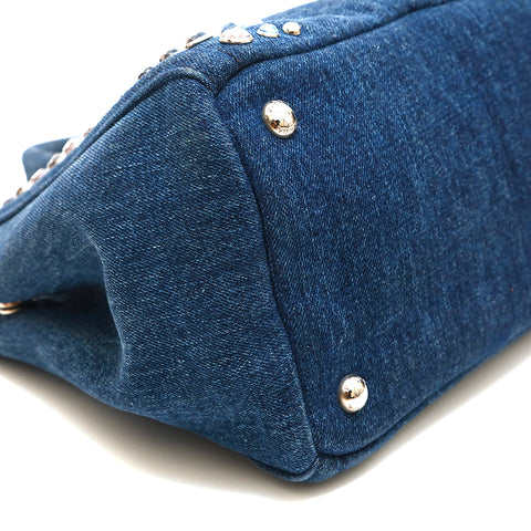 プラダ PRADA カナパ デニム スタッズ ハンドバッグ ブルー P14688
