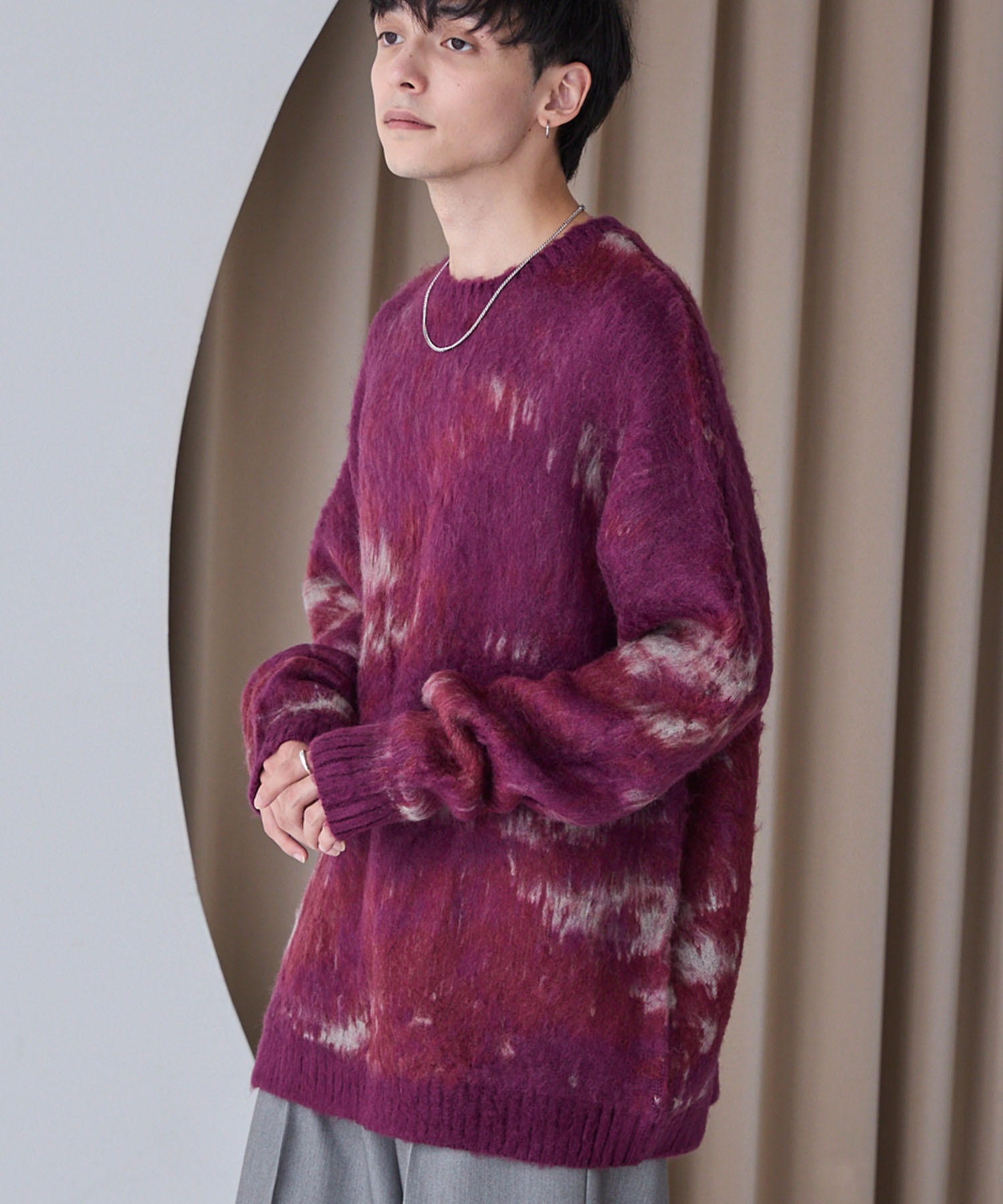 アブストラクトシャギーモヘアライク ルーズクルーネックニット MONO