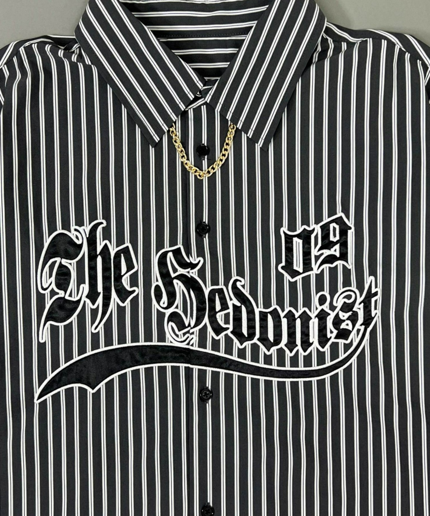 A'GEM/9 / エージェムナイン』ベースボールロゴストライプシャツ A'GEM