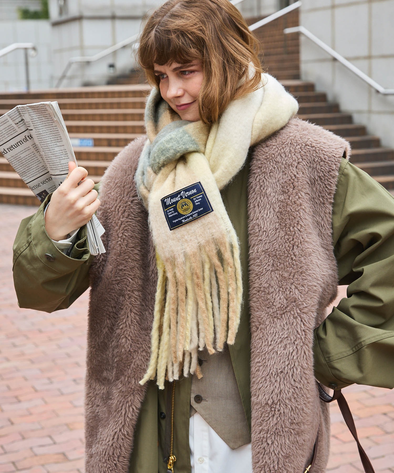 ボリュームマルチチェック柄マフラー MONO-MART LADY'S│MONO-MART