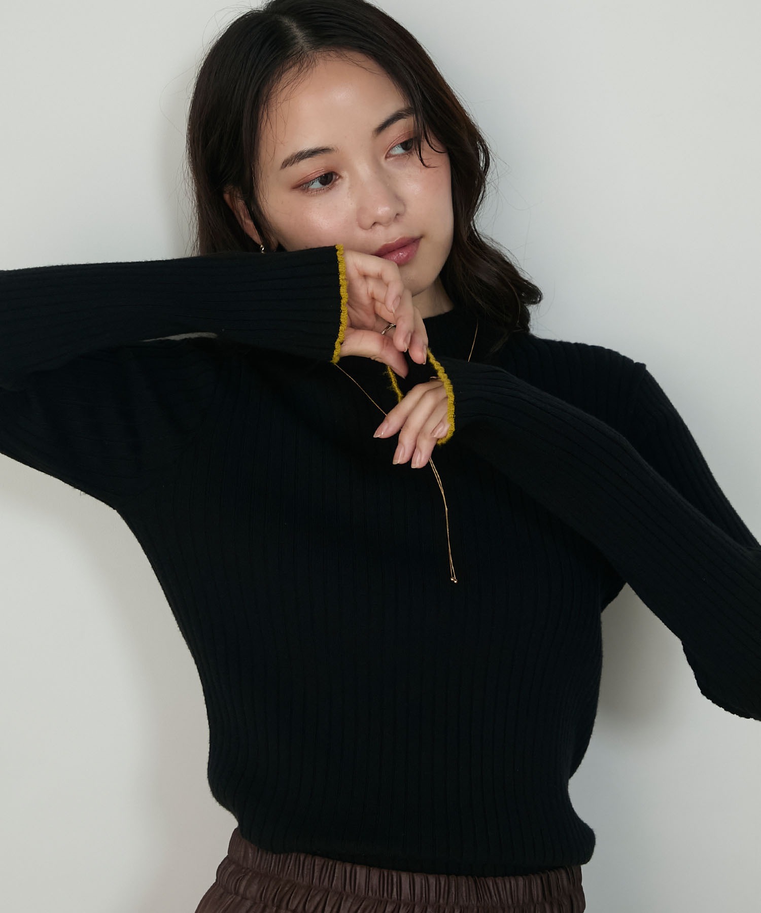 forksy.】配色 ボトルハイネックリブニットプルオーバー〈吸湿発熱