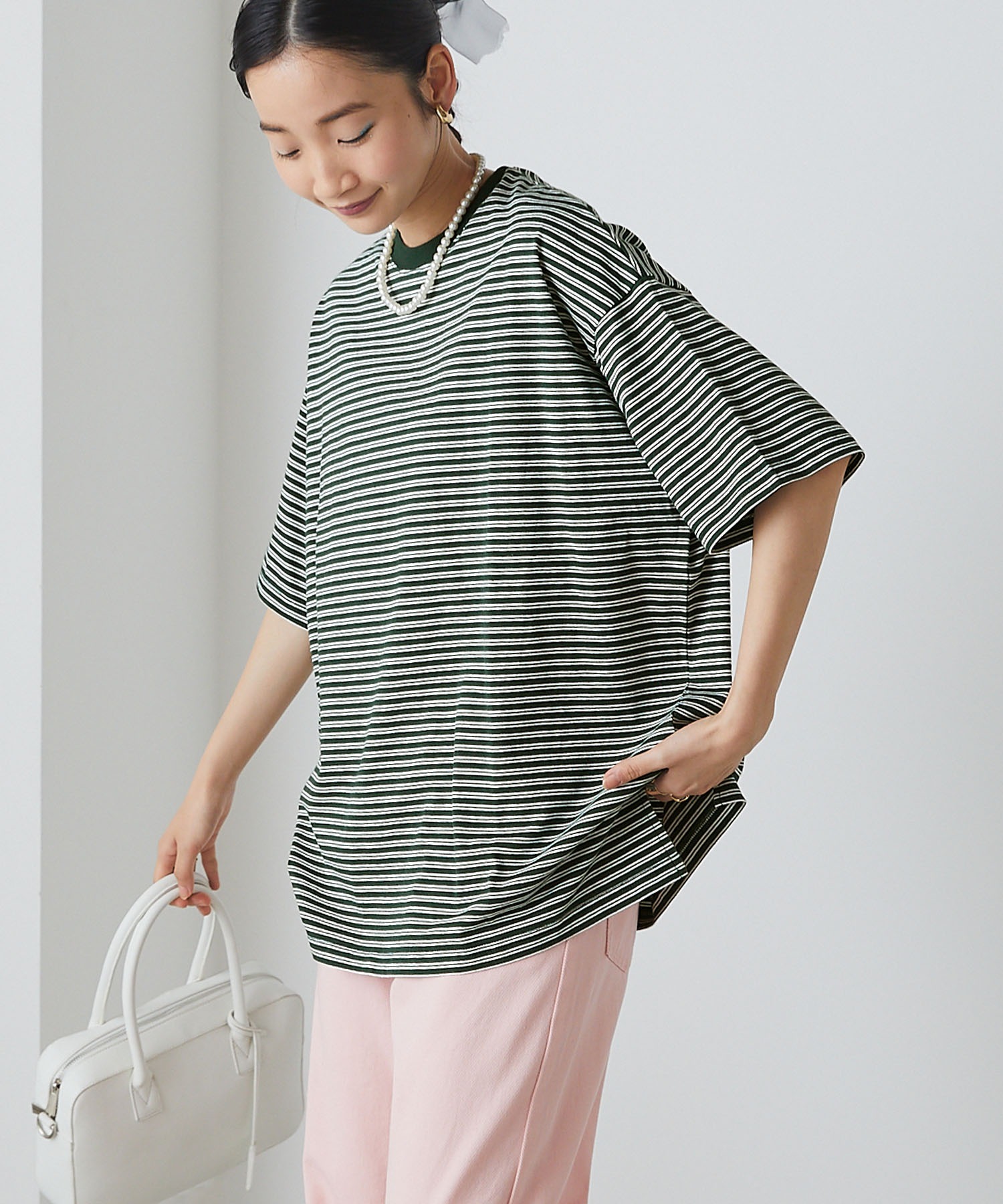 forksy.】半袖配色リブオーバーサイズボーダーカットソー/マルチ