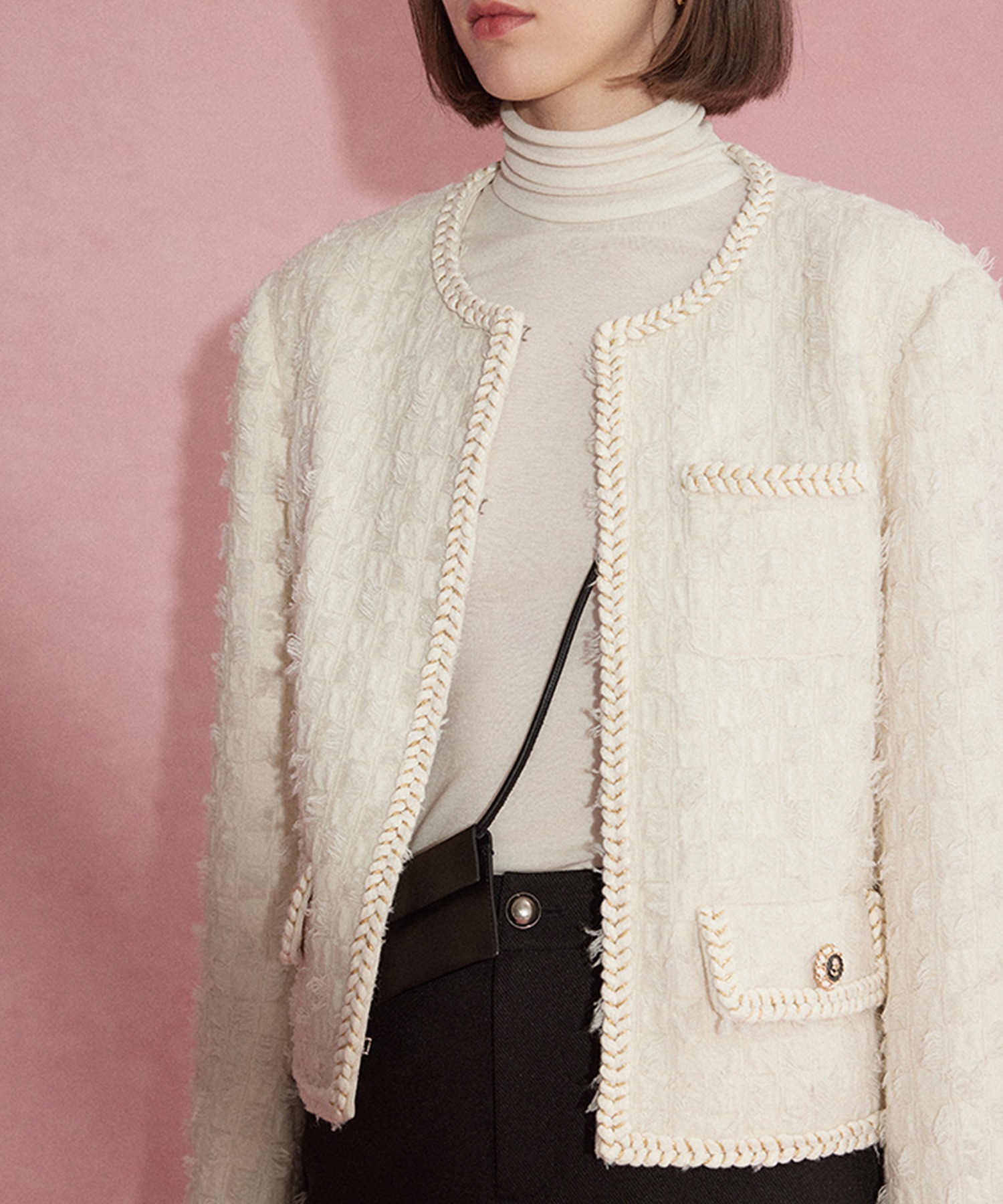 ジャガードパイピングノーカラージャケット FQ23W096【Fano Studios