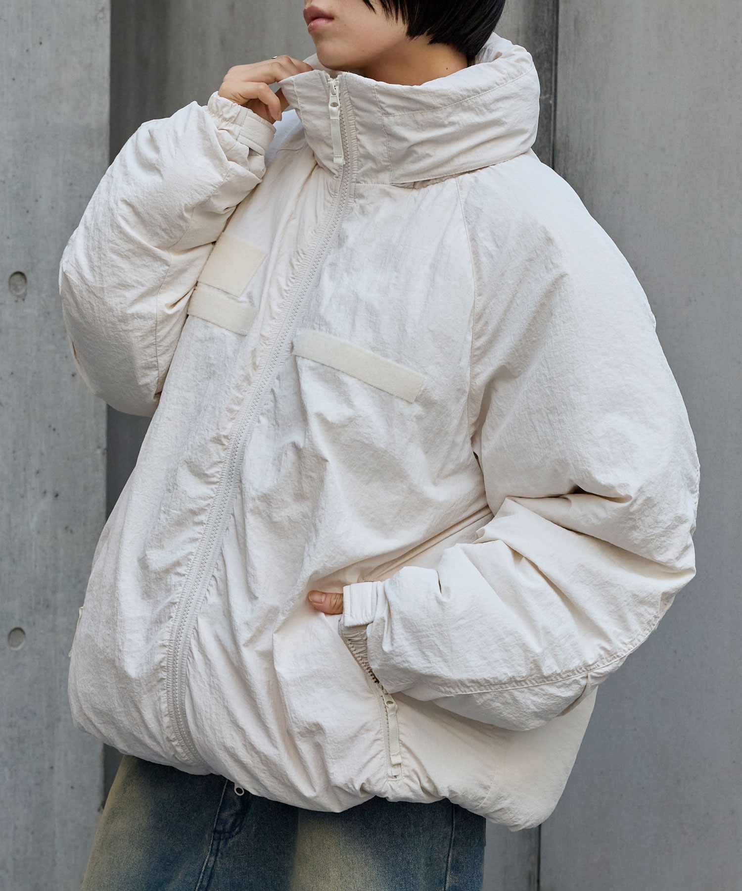 2WAY 撥水ナイロン ビッグシルエット ミリタリーショート中綿