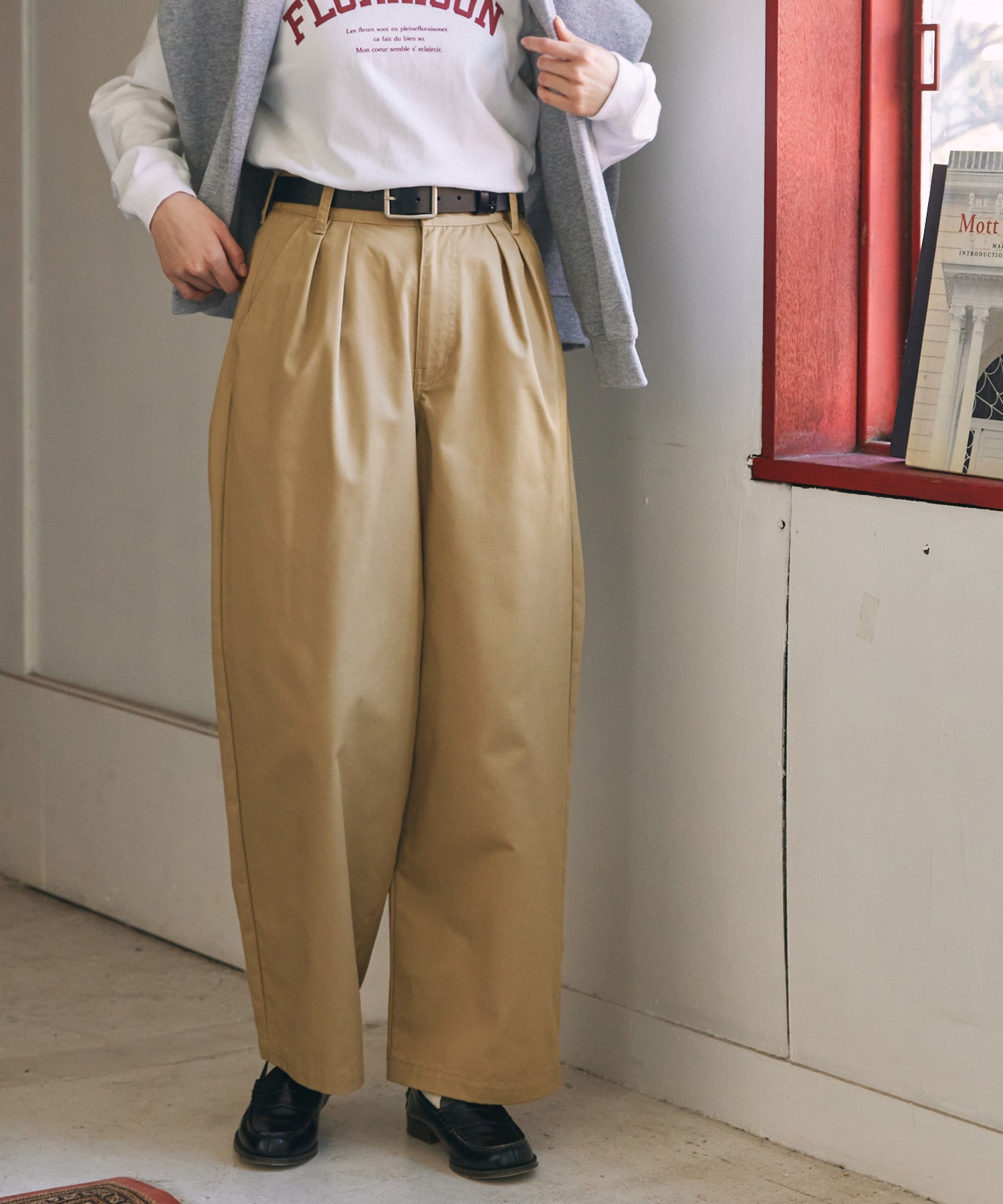 ハイウエストタックワイドストレートチノパンツ MONO-MART LADY'S