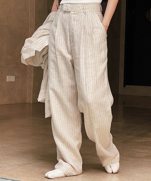 ピンストライプ リネンスラックス chw22s150-ファッション通販サイト
