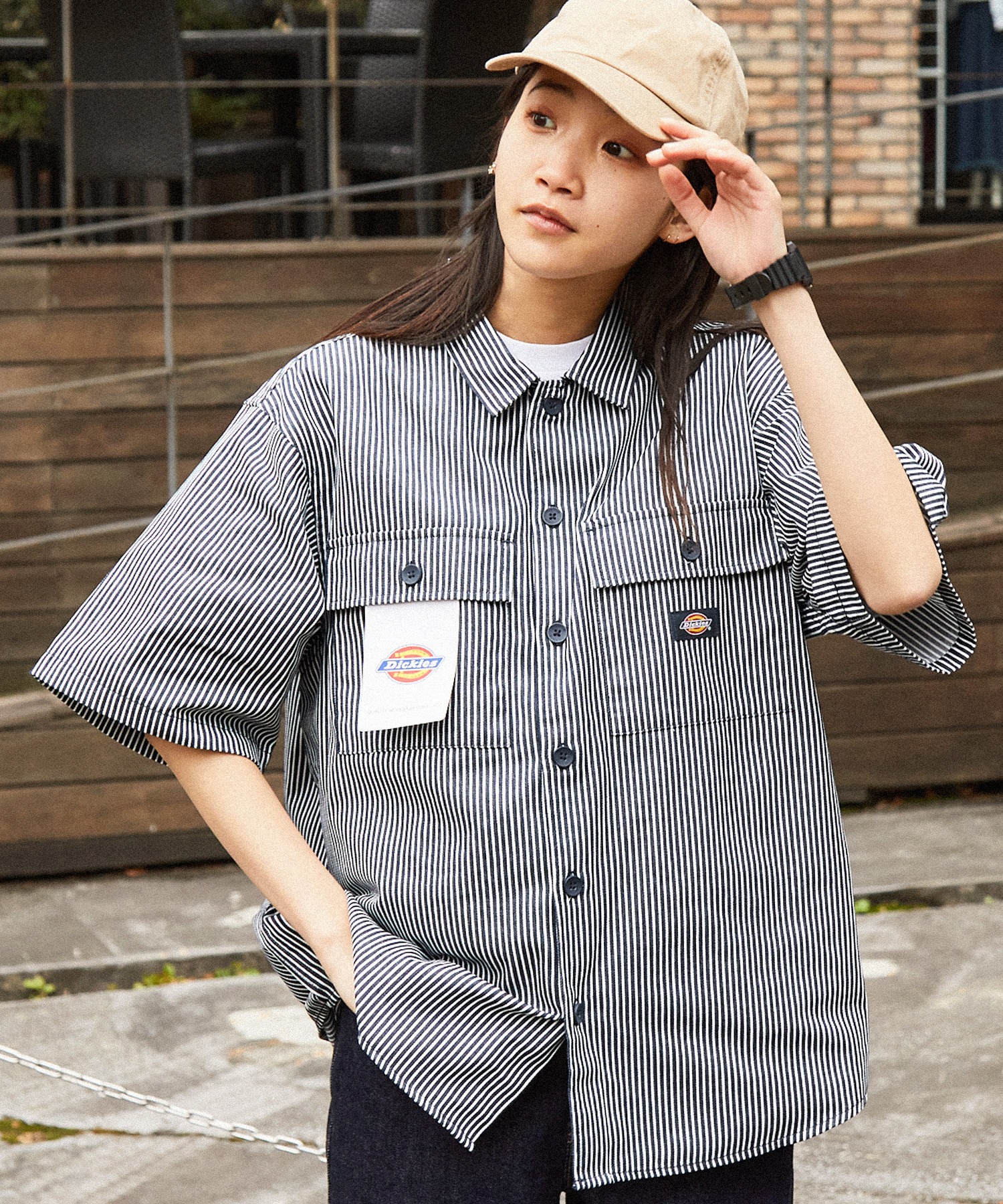 Dickies/ディッキーズ ワッペン刺繍ツイル半袖ワークシャツ MONO-MART