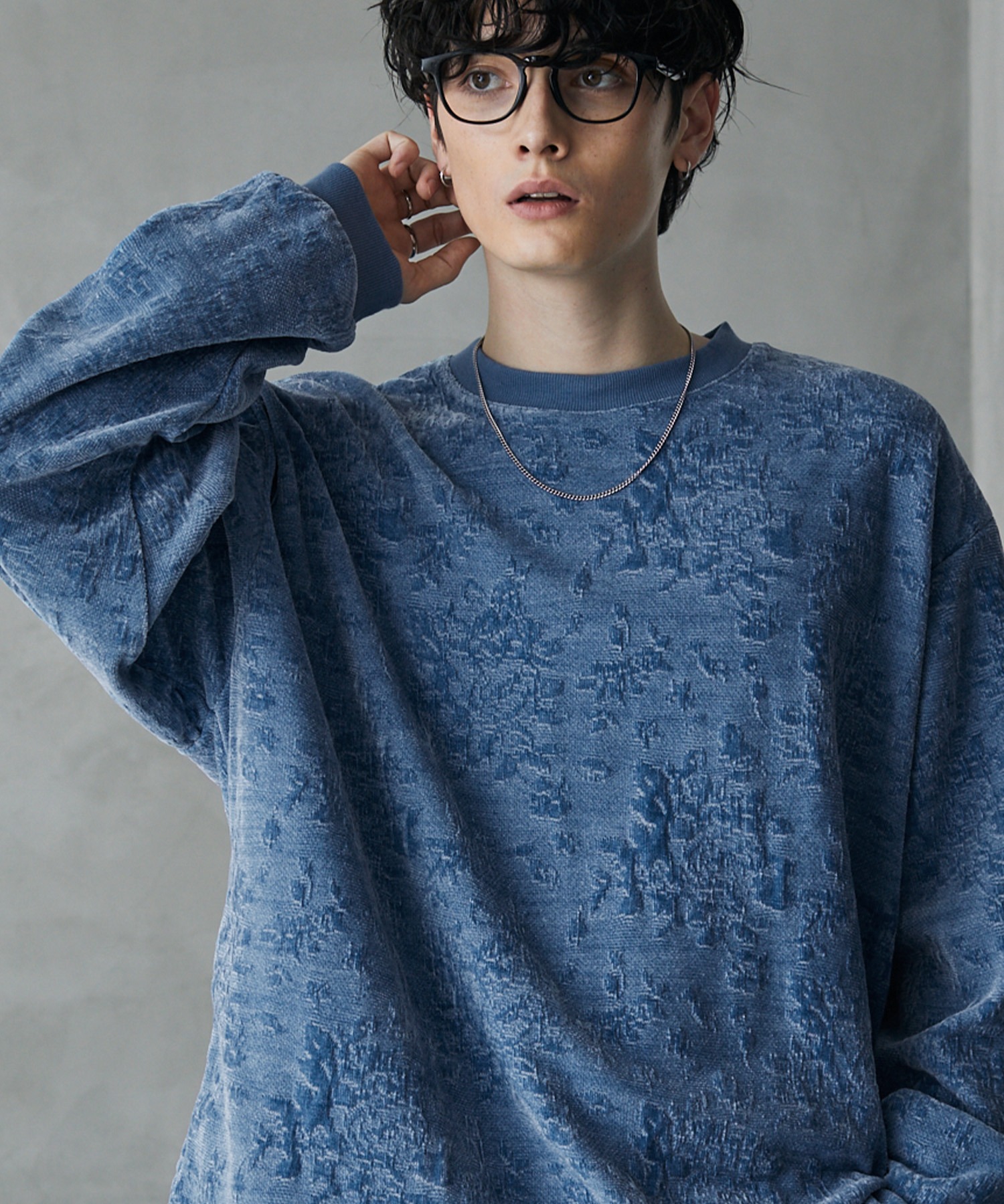 モールジャガードリーフパターンクルーネックプルオーバー MONO-MART