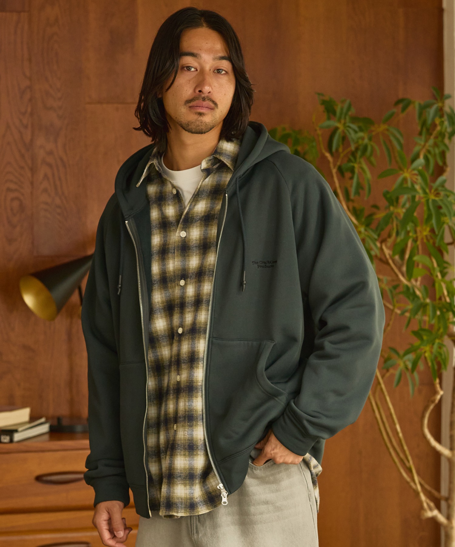 裏ボアフリース ボックスシルエット ラグランスリーブ ダブルジップ