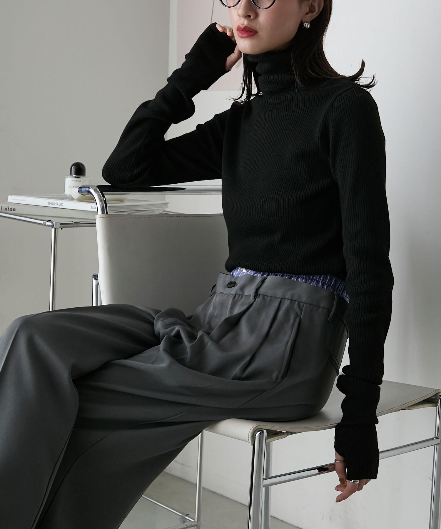 forksy.】フィンガーホールタートルリブニット forksy.│MONO-MART