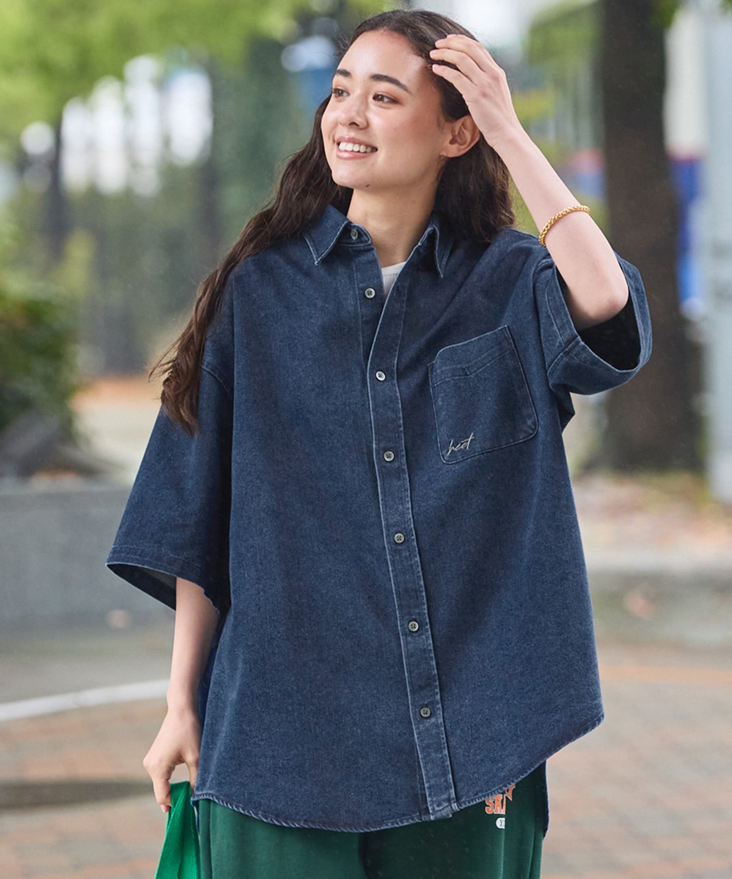 HECT】Big Regular collar Logo S/S Denim Shirt / ビッグシルエット