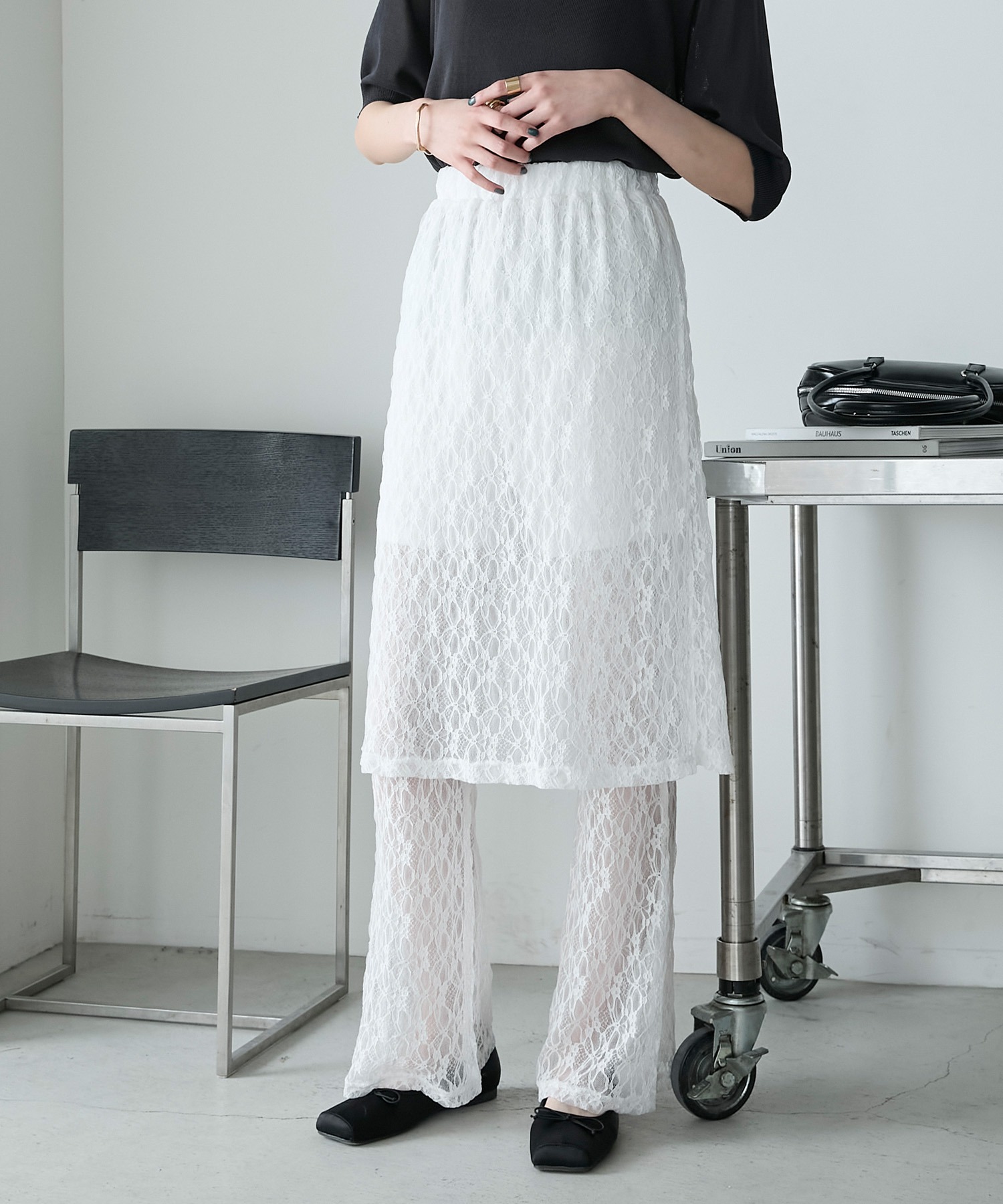 forksy.】フラワーレーススカートレイヤードパンツ forksy.│MONO-MART