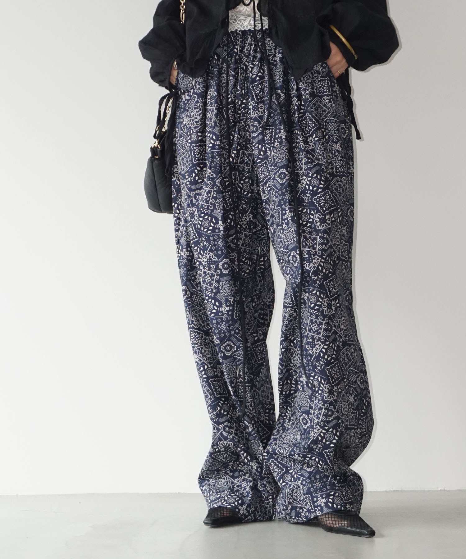 ペイズリー柄 ワイドタック イージーパンツ chw25s093-ファッション