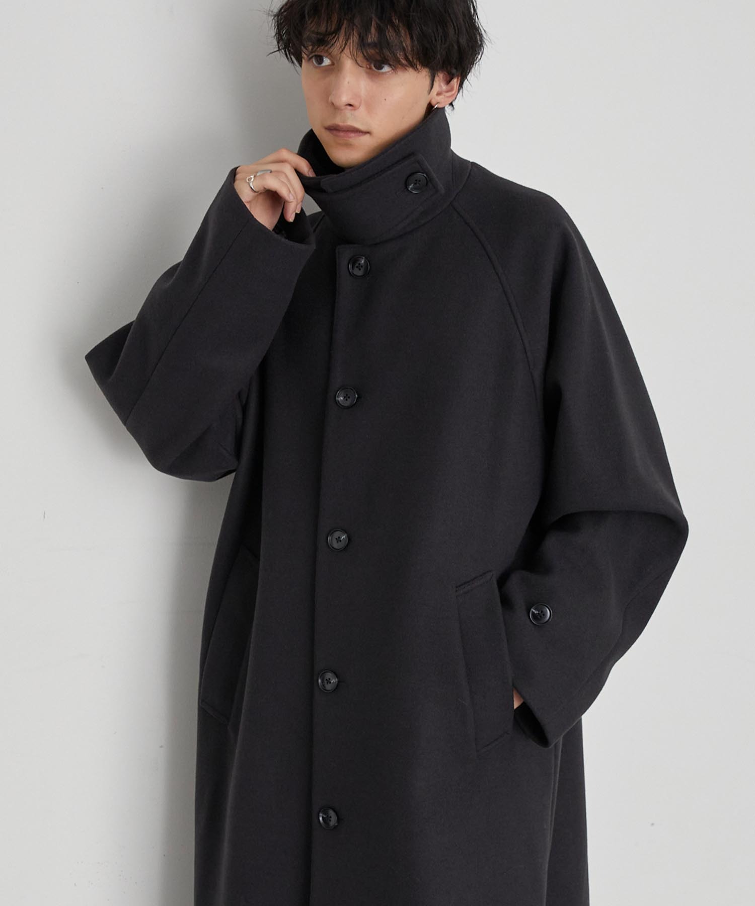 ガラアーベントGalaabenDメルトンピーコート黒アンゴラ混ＭPコート GalaabenD ガラアーベント ウールリバーメルトン ナポレオンコート 黒