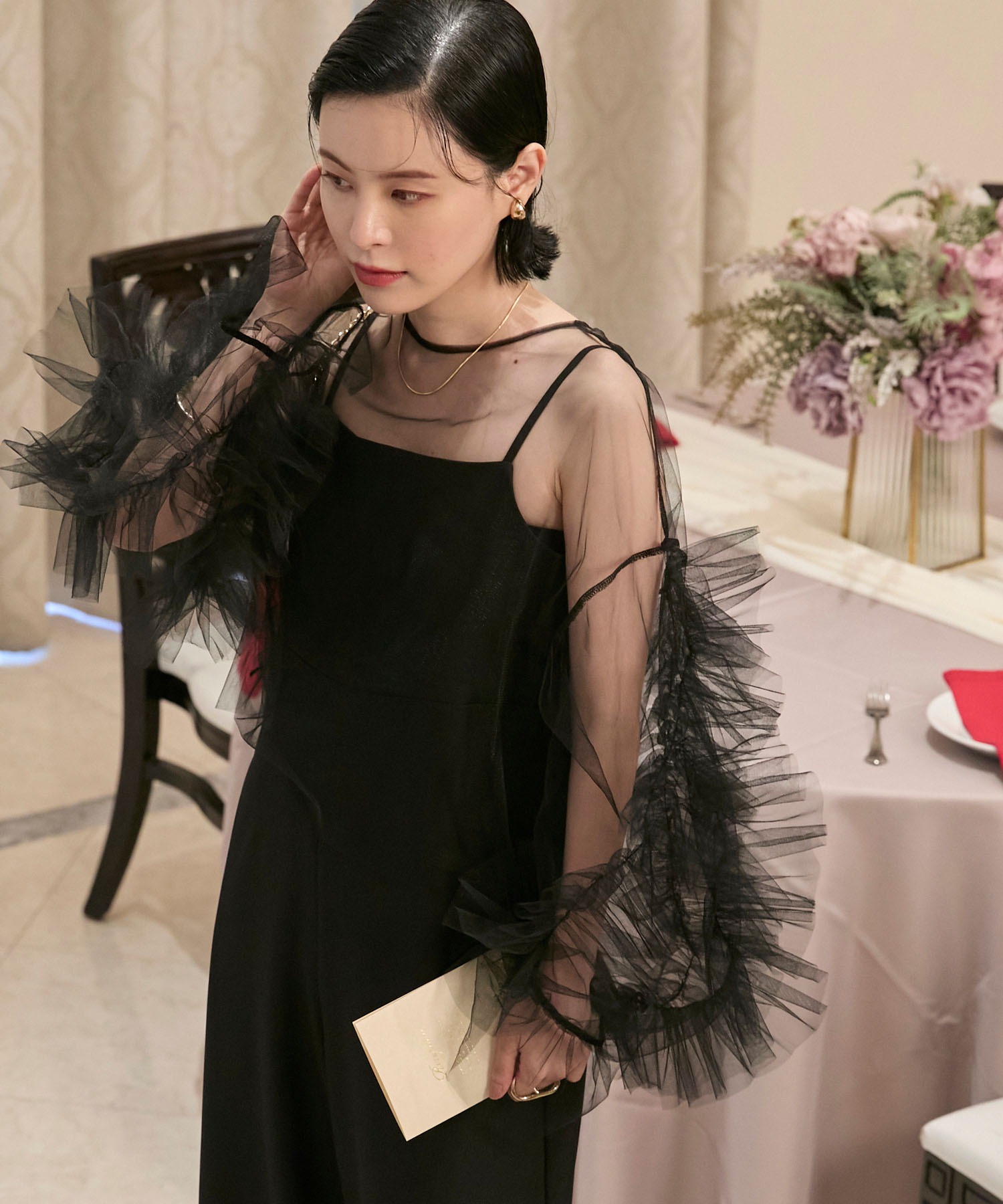 forksy.】【オケージョン対応】ボリュームチュールフリル袖シアー