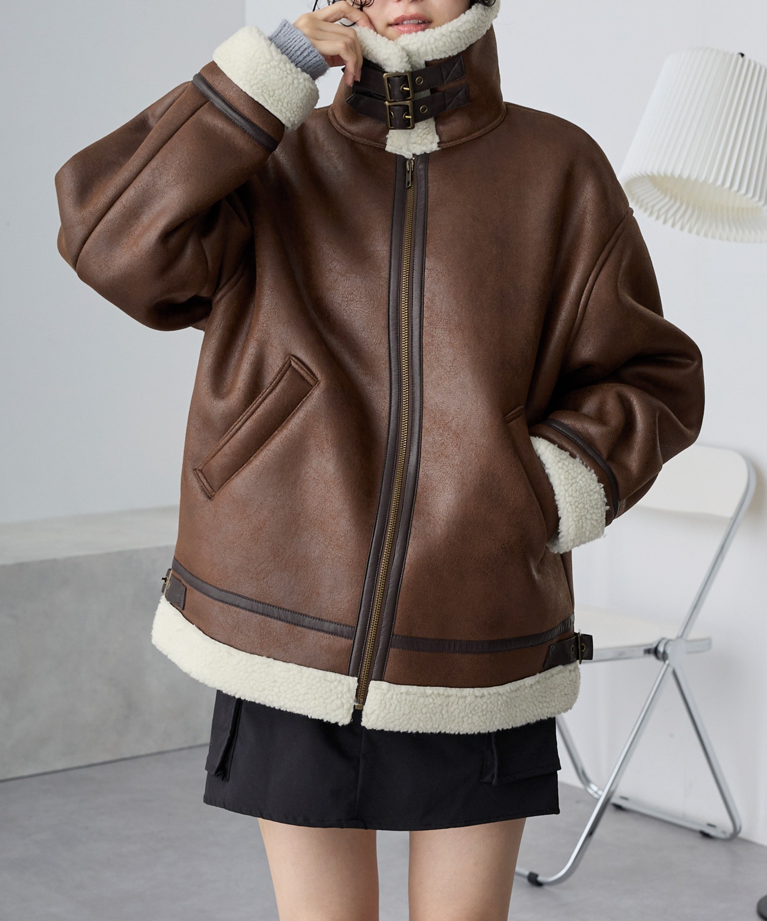 襟元2WAY＆選べる2タイプ着丈】ショート/ミドルB-3 フェイクムートン