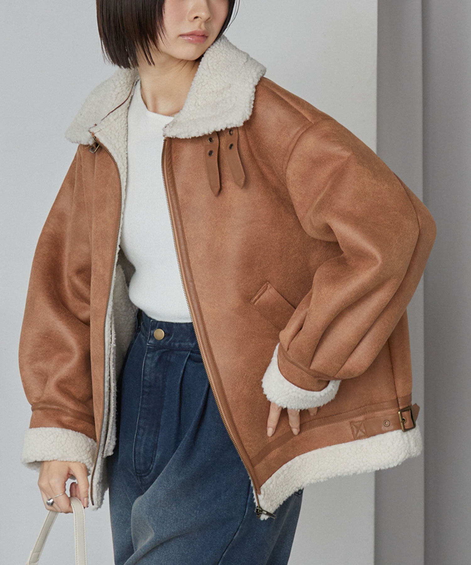 襟元2WAY＆選べる2タイプ着丈】ショート/ミドルB-3 フェイクムートン