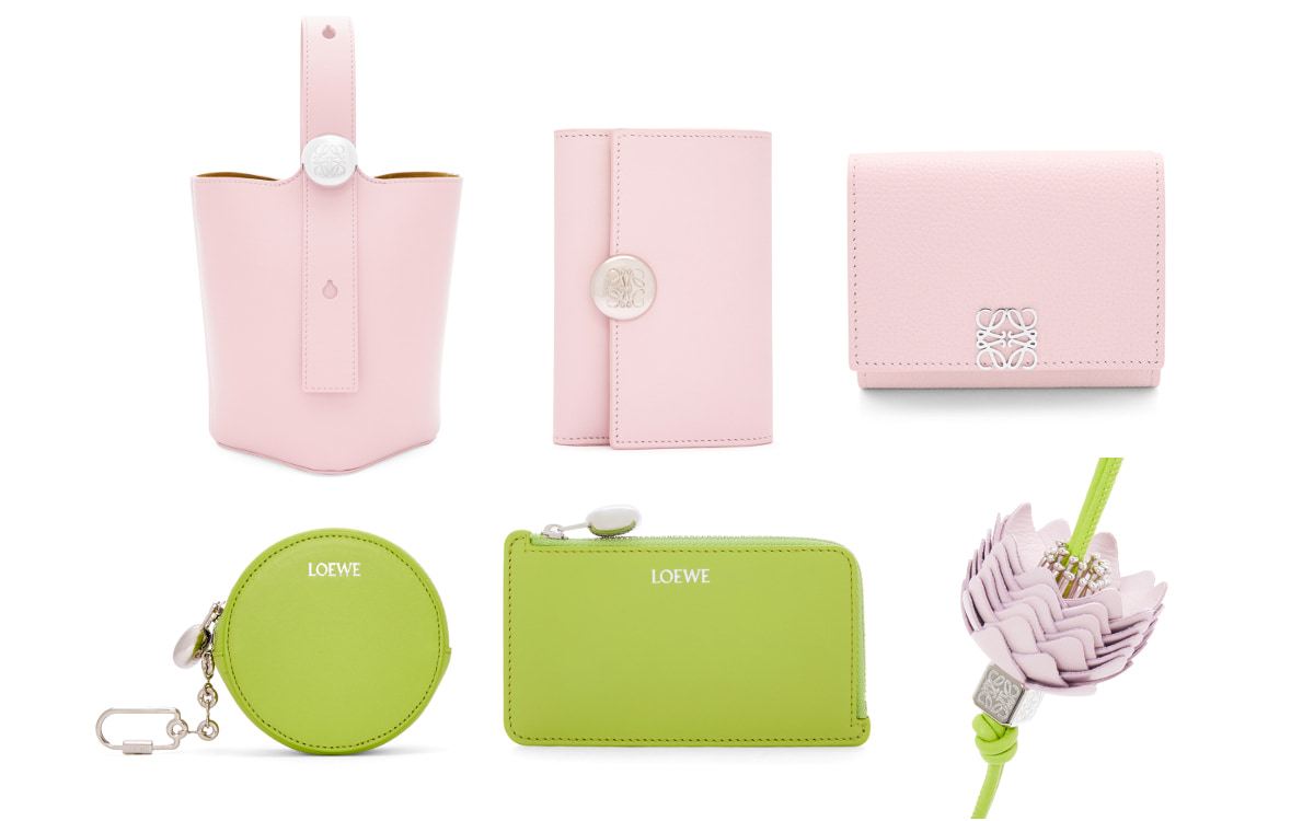 ロエベの新作レザーグッズ、春らしいピンク＆グリーンが日本限定カラー
