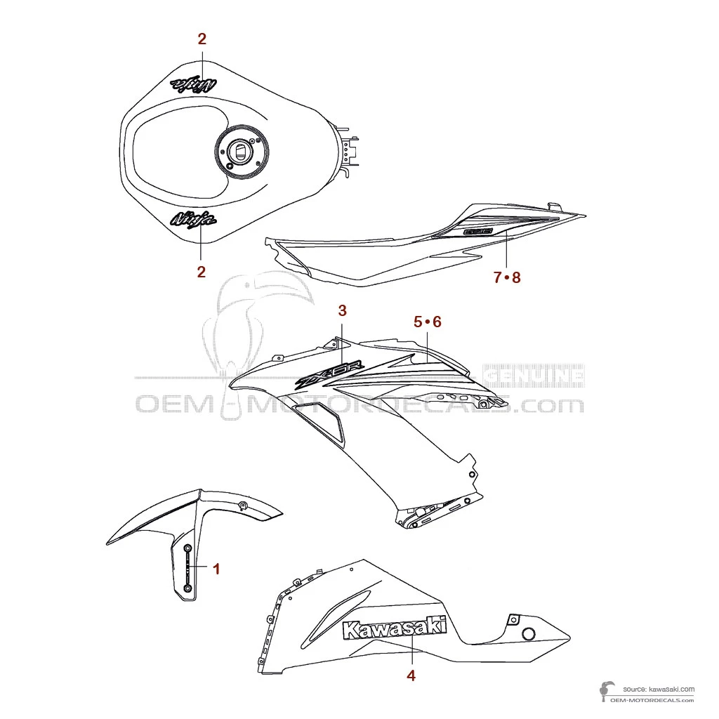 OEM Decals Kawasaki ZX6R 2015 - White • Original Stickers