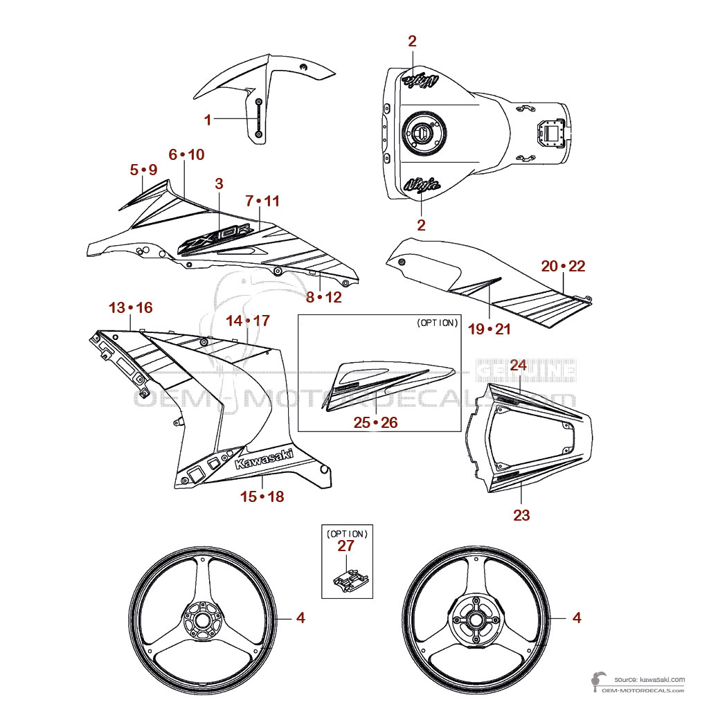 OEM Decals Kawasaki ZX10R 2015 - Black • Original Stickers