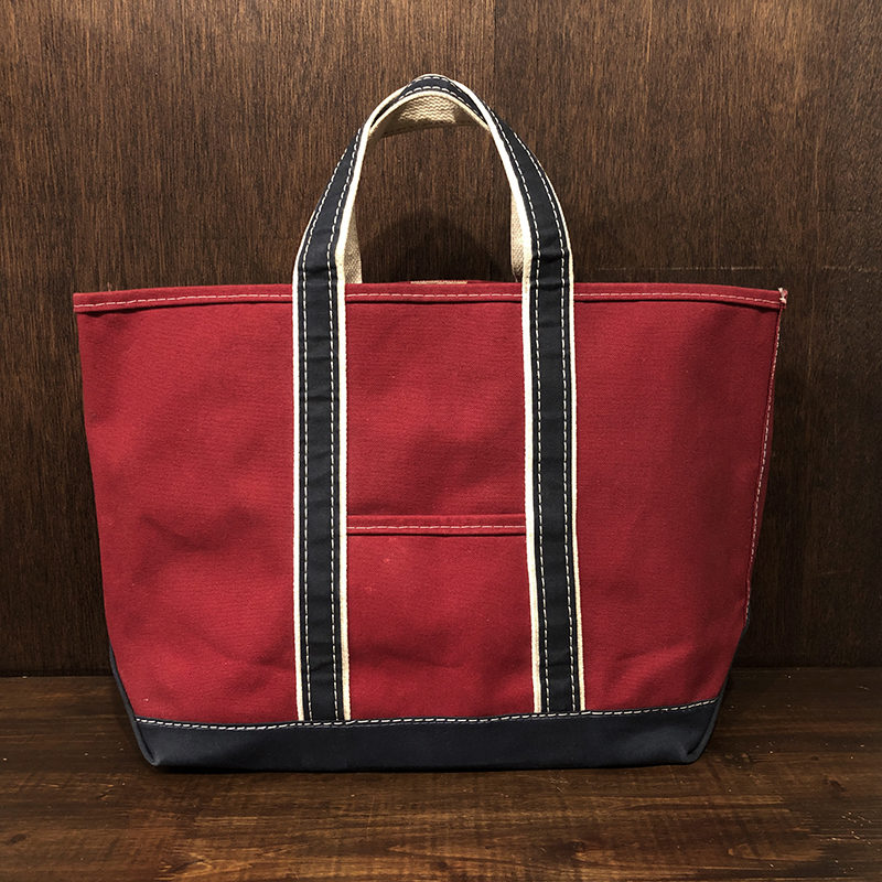 L.L. Bean Deluxe Boat and Tote Red Base Navy Handle Bottom Canvas