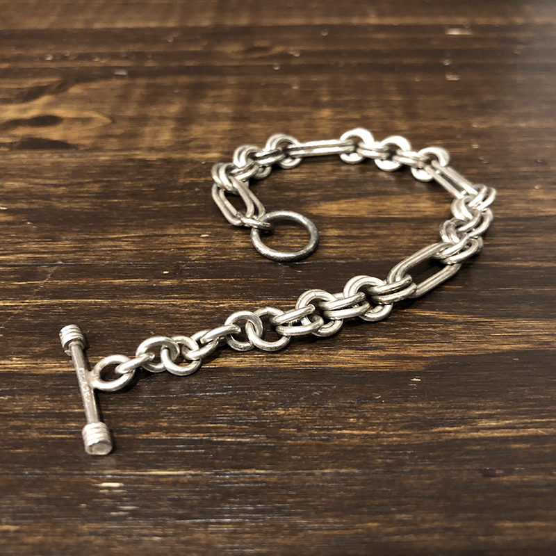 Vintage Mexican Silver Dual Chain Bracelet Toggle Clasp T-bar End