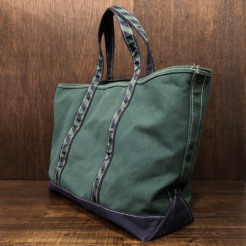 L.L. Bean Boat and Tote Green Canvas Navy Regimental Stripe Handle