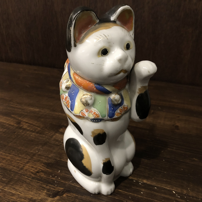 招き猫 古瀬戸 左招 23cm 当時物 骨董品 ジャパン アンティーク