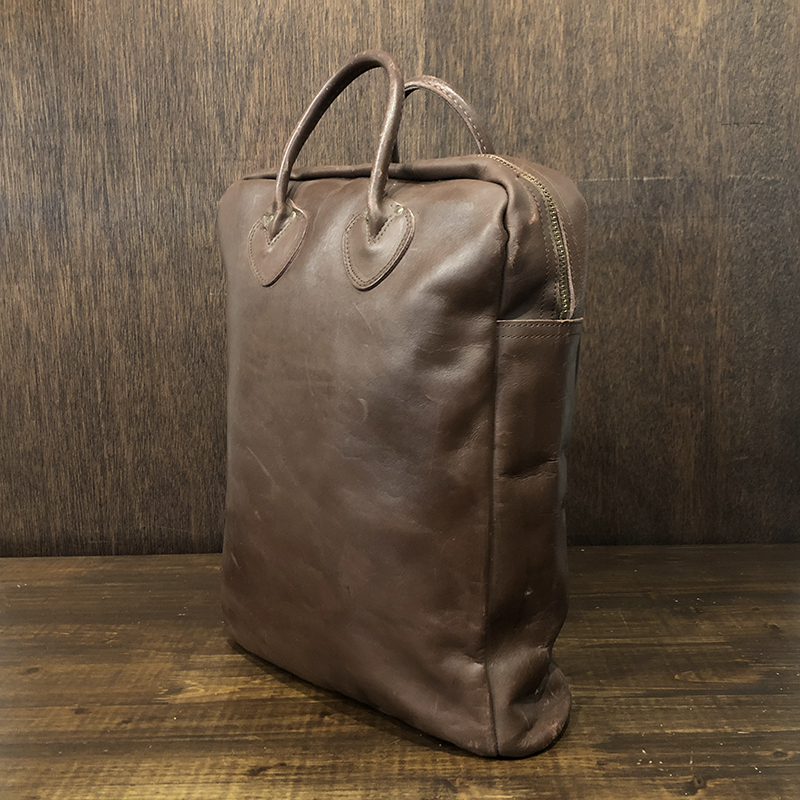 L.L. Bean Brown Leather Talon Zip Top Cursive Tag Tote Bag