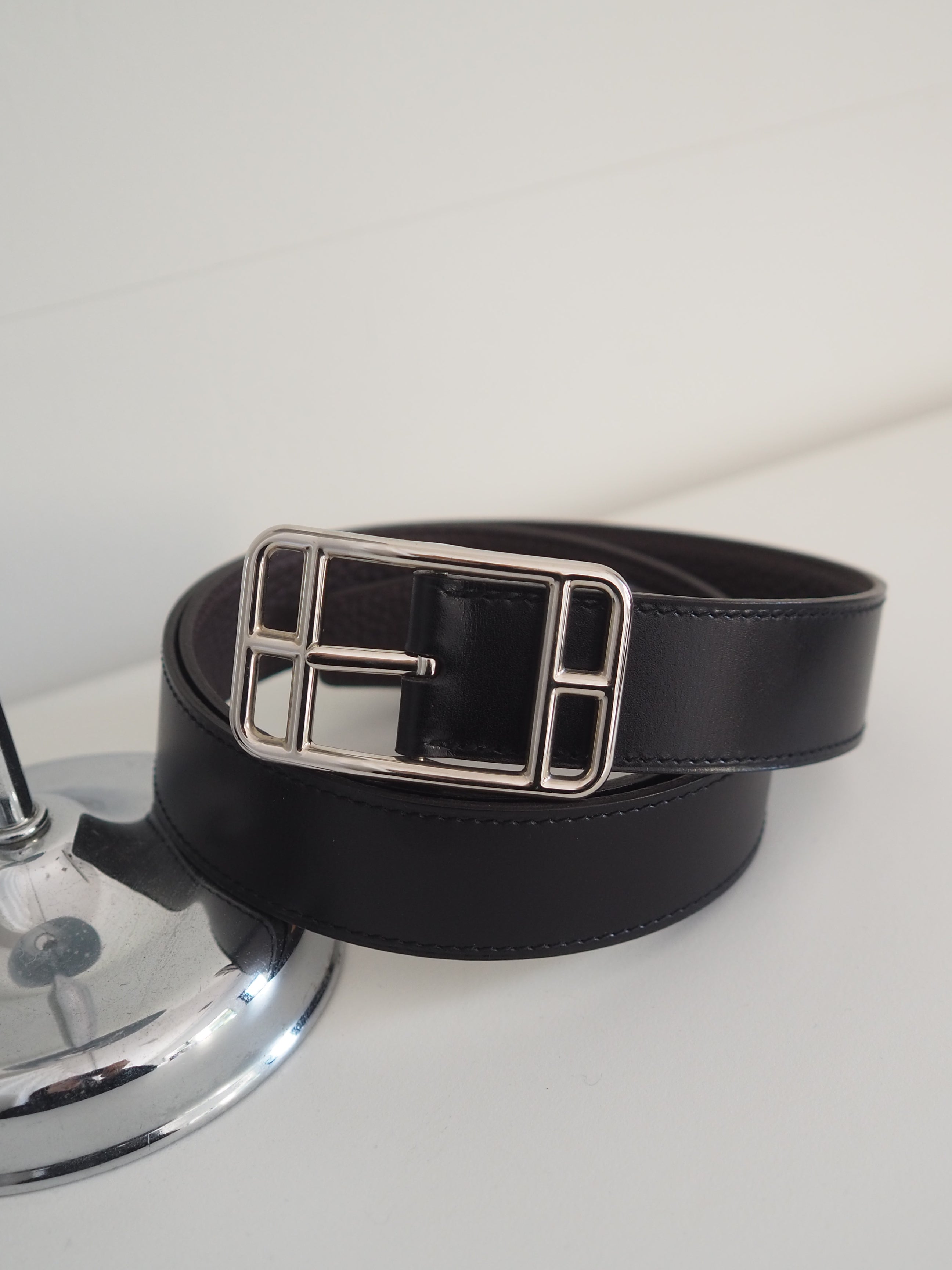 HERMES エルメス ケープコッド ベルト サイズ90 シルバー ブラック