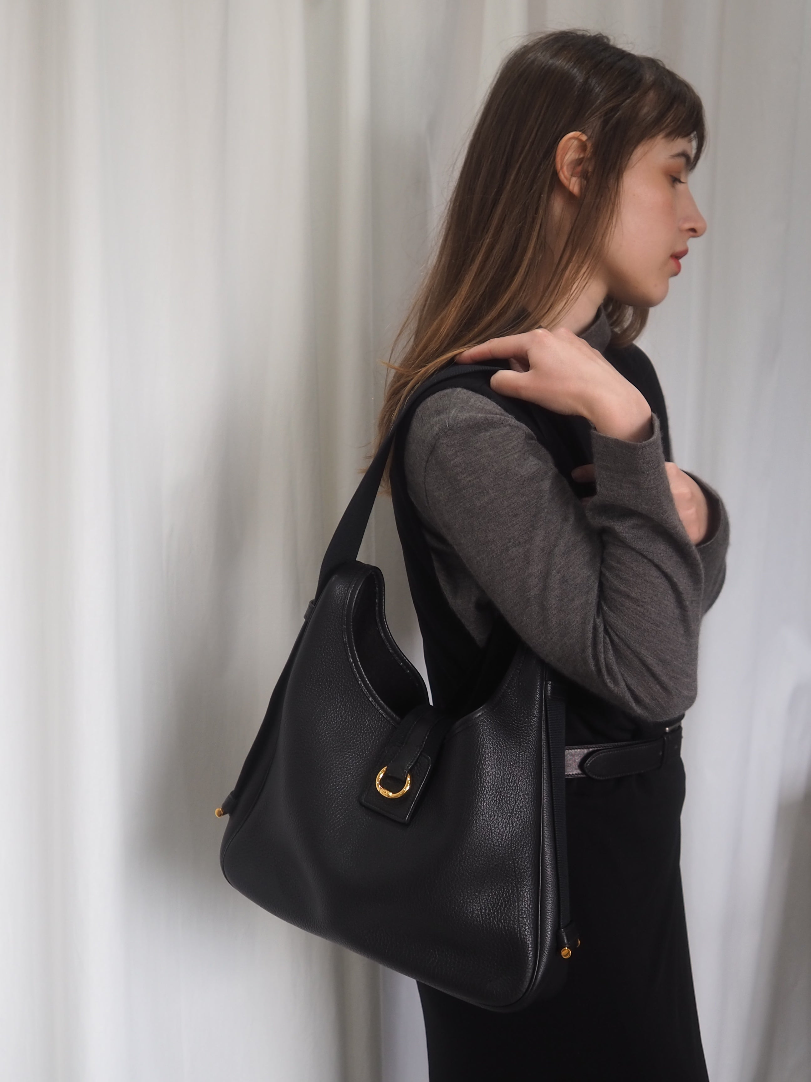 HERMES エルメス サコ ショルダー バッグ レザー ブラック ヴィンテージ