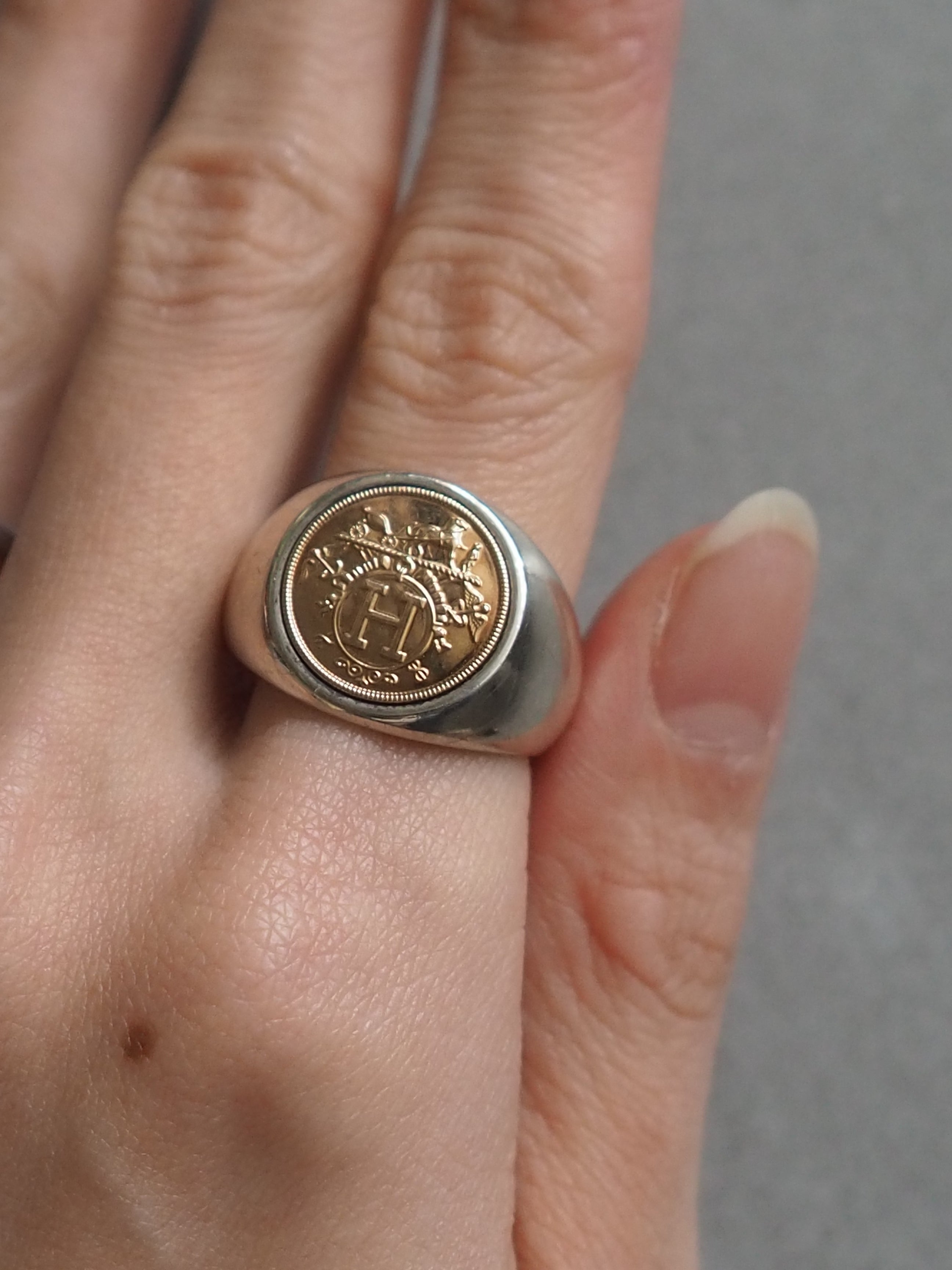 HERMES ヴィンテージ エルメス エクスリブリス シュヴァリエ リング 55