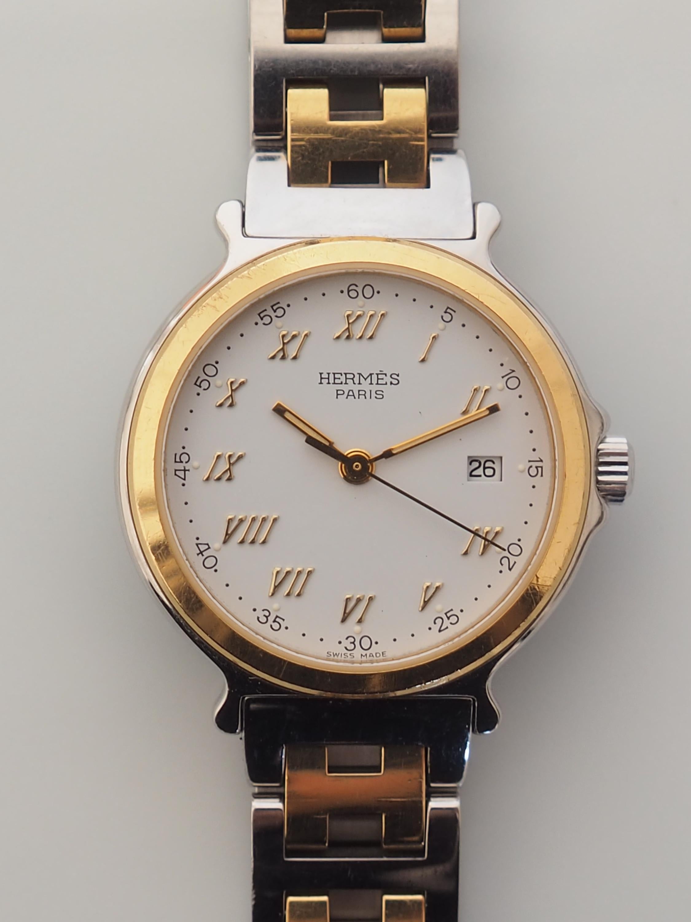 HERMES エルメス キャリック ウォッチ 腕周り シルバー ゴールド