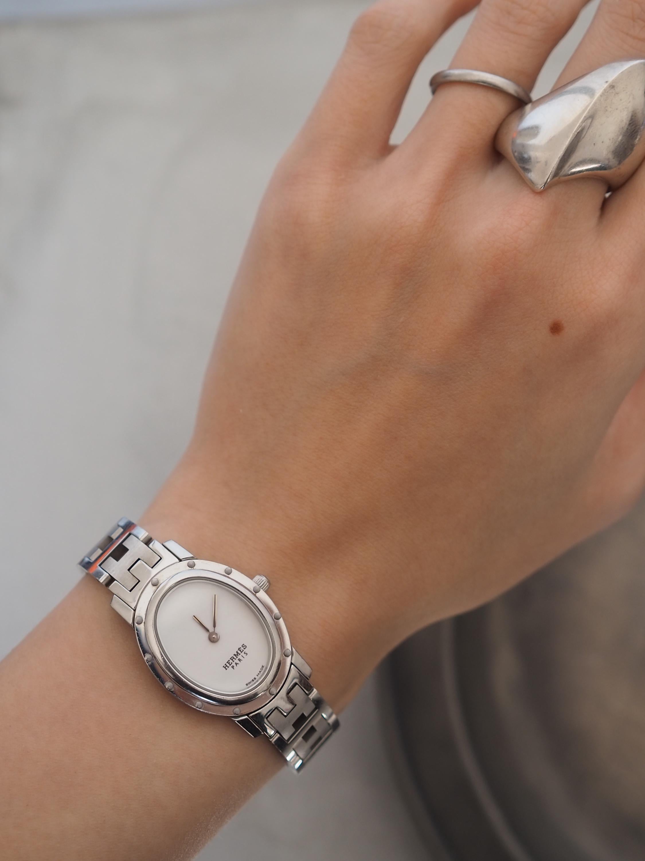 HERMES エルメス クリッパー オーバル ウォッチ 腕時計 シルバー