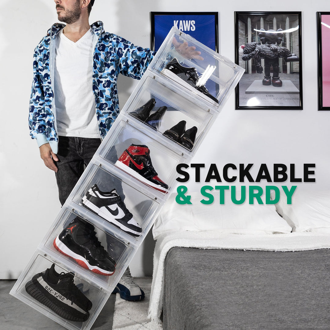 OLLIE XL HARD PLASTIC Drop Side Stackable Shoe Box Organizer