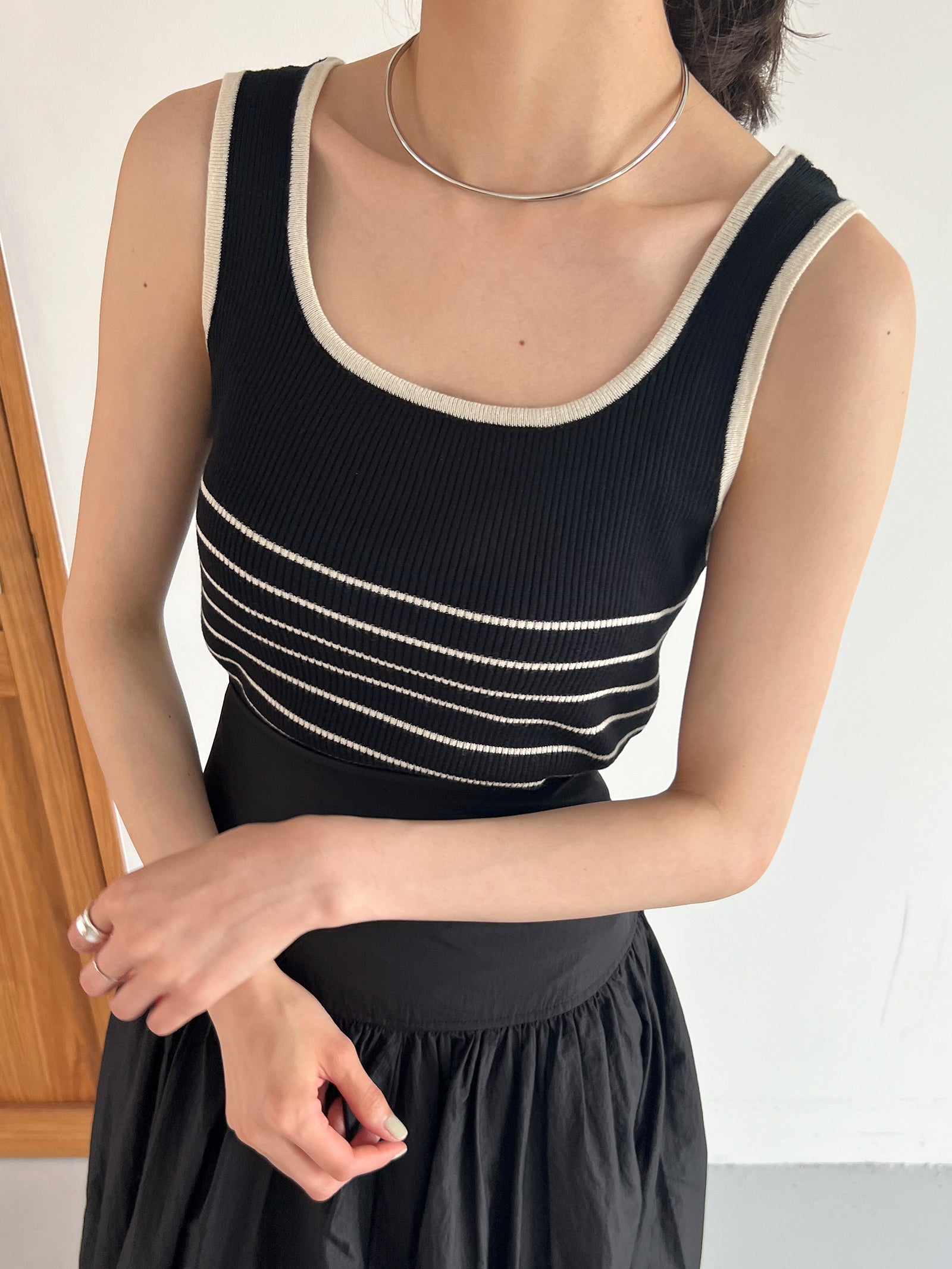 バイカラーリブボーダータンクトップ