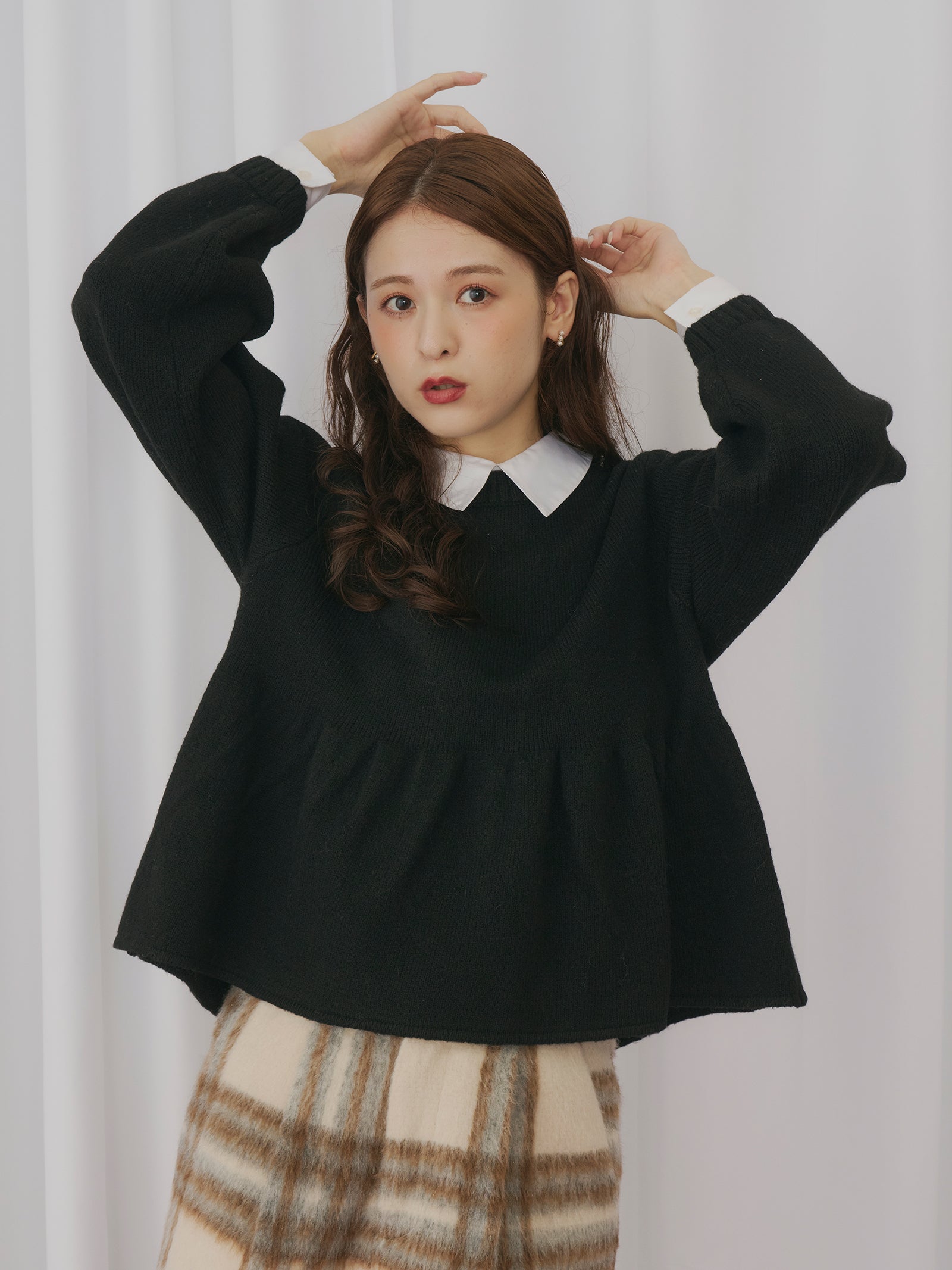 シャツドッキングペプラムニット