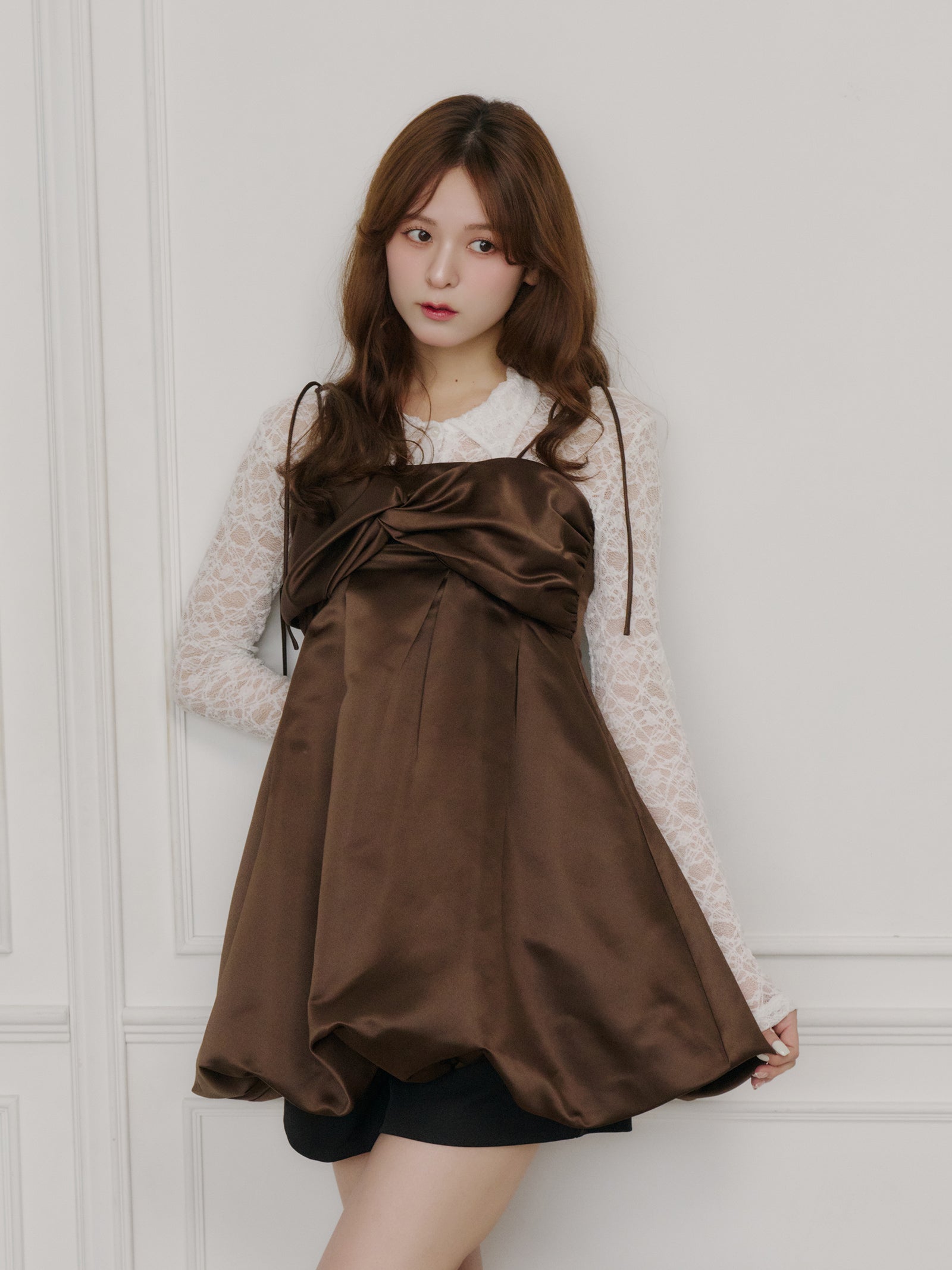 サテンバルーンミニワンピース