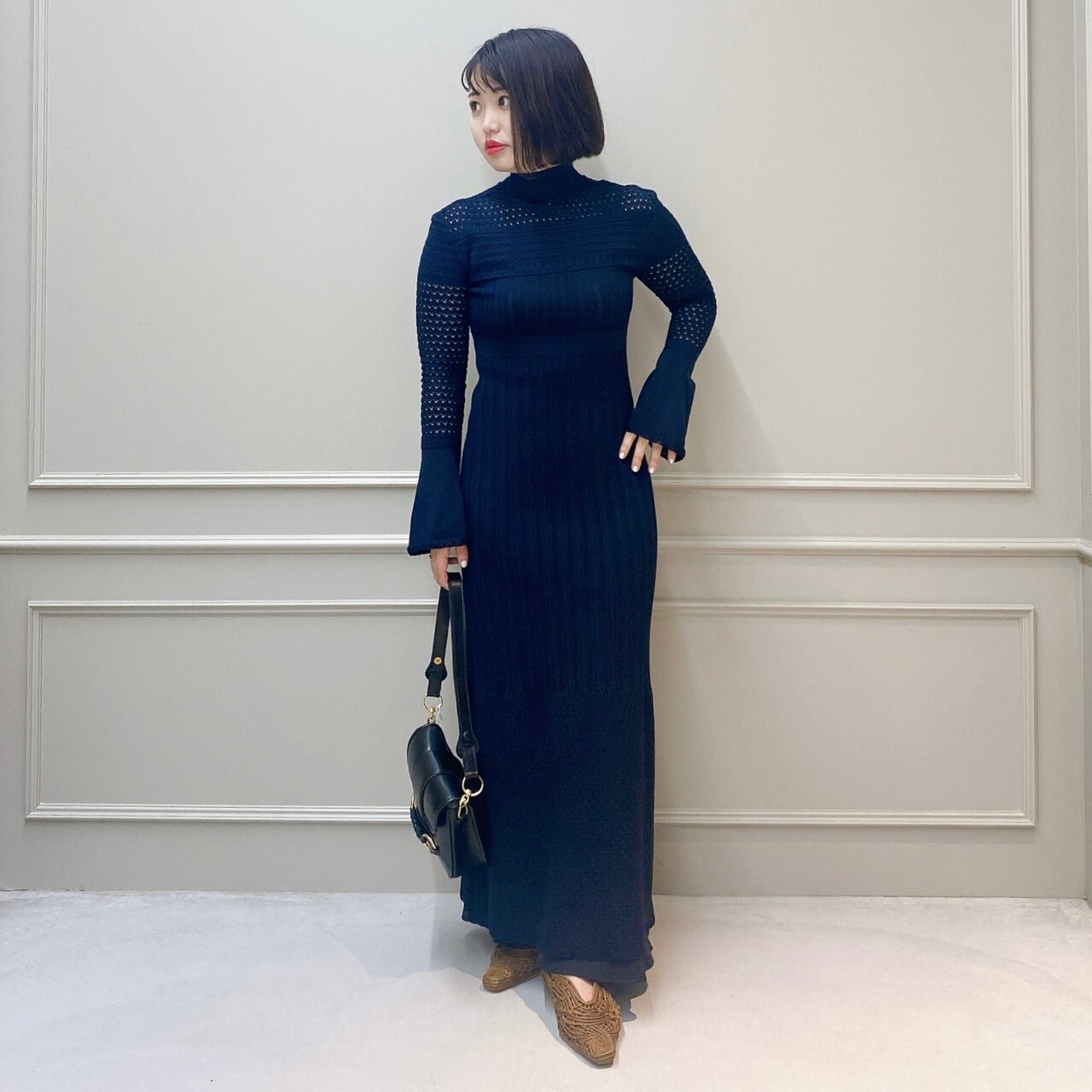 Mame Kurogouchi(マメ クロゴウチ)】 Lace Stripe Knitted Dress
