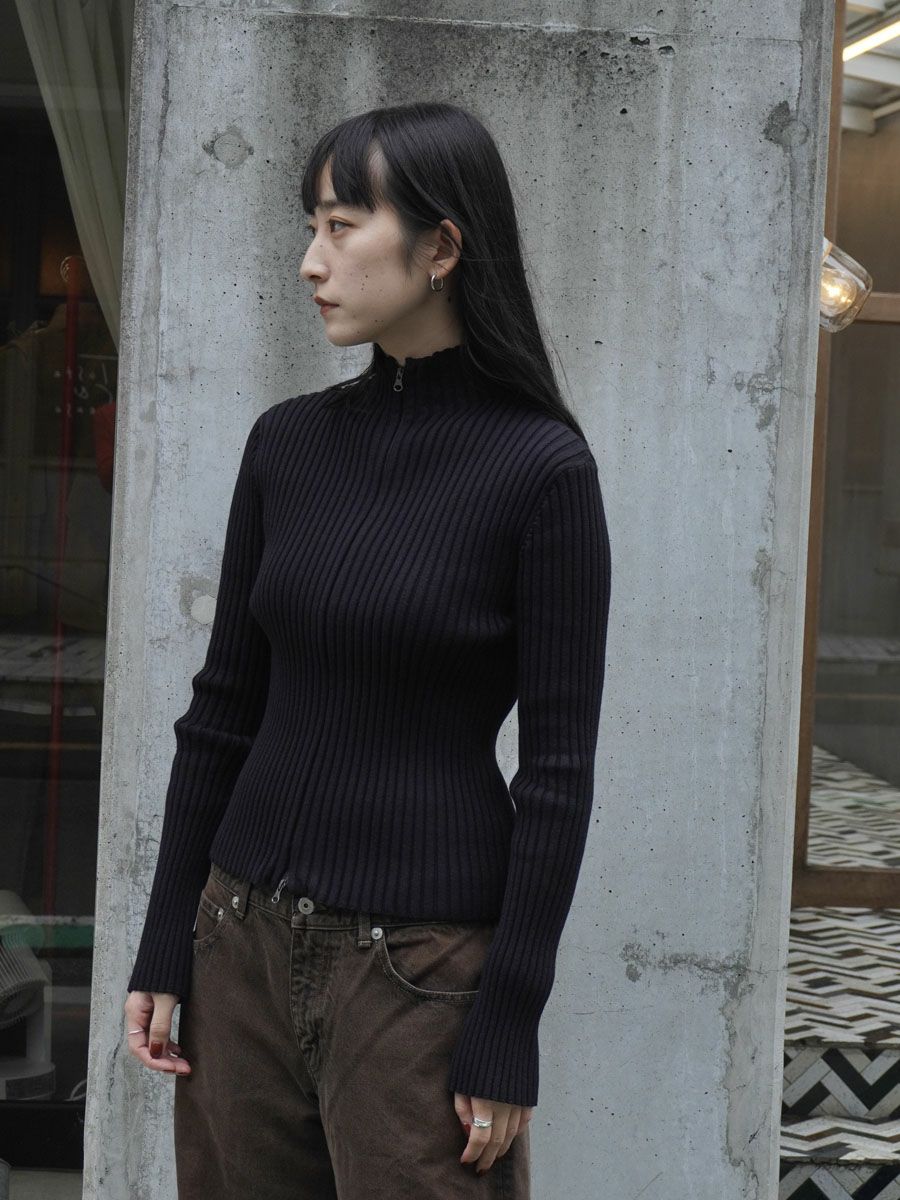 RIBBED HIGH NECK ZIP UP[BLACK] | 1LDK (ワンエルディーケー) 公式サイト