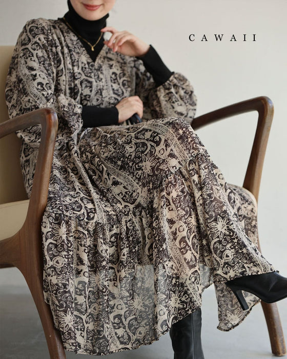 ふわり広がるエスニックな花柄ミディアムワンピース – ONE PEACE ONLINE